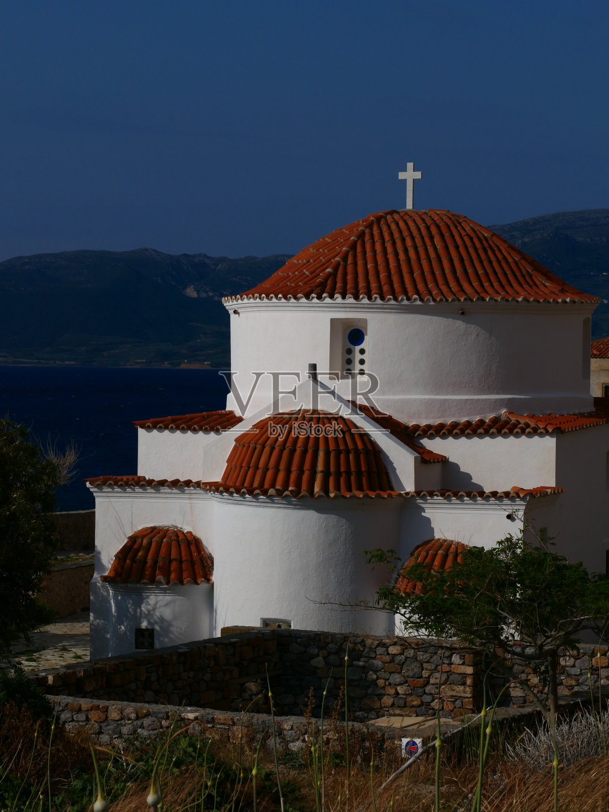 莫尼姆瓦西亚，设防城市:伯罗奔尼撒半岛照片摄影图片