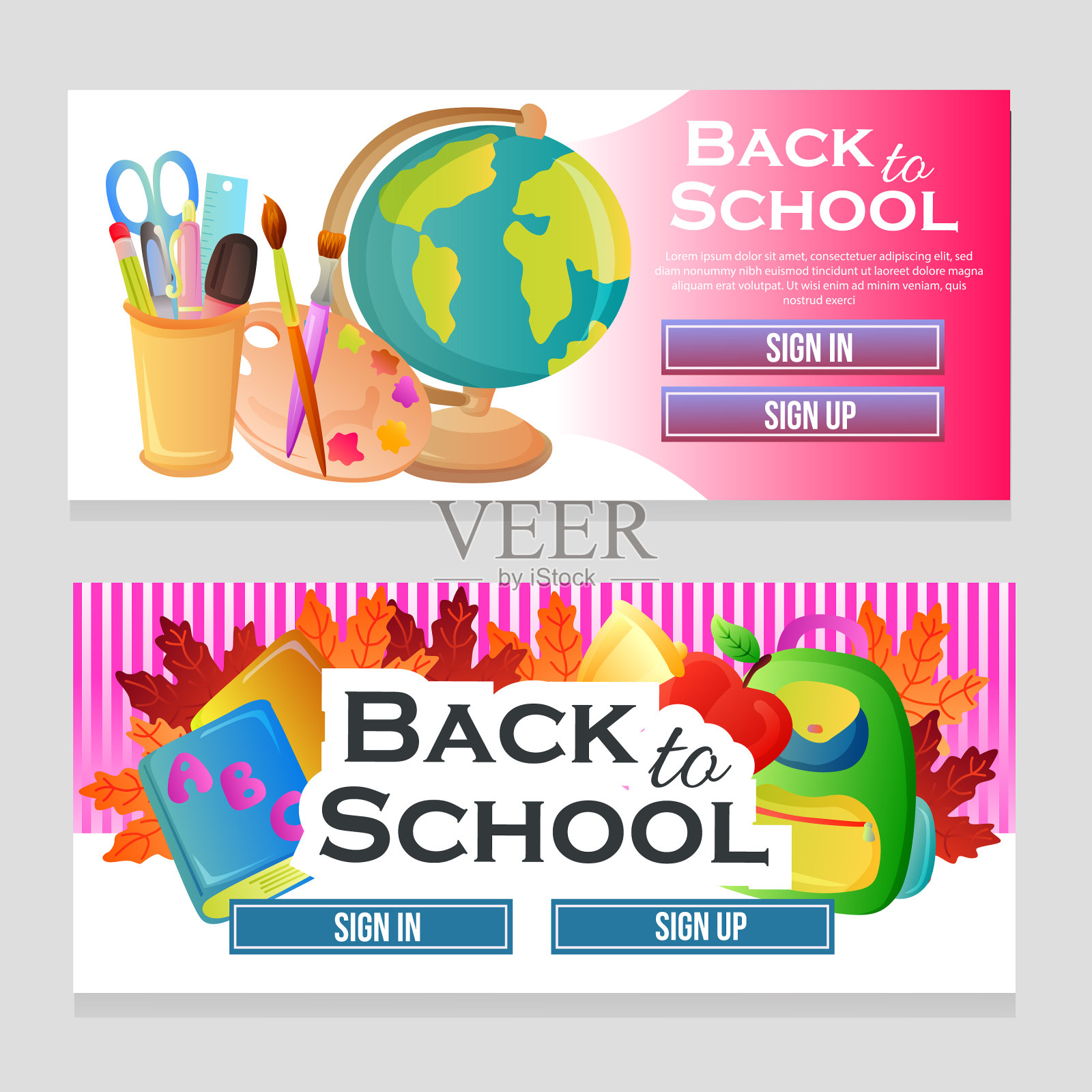 彩色网页横幅学校主题与学校股票插画图片素材