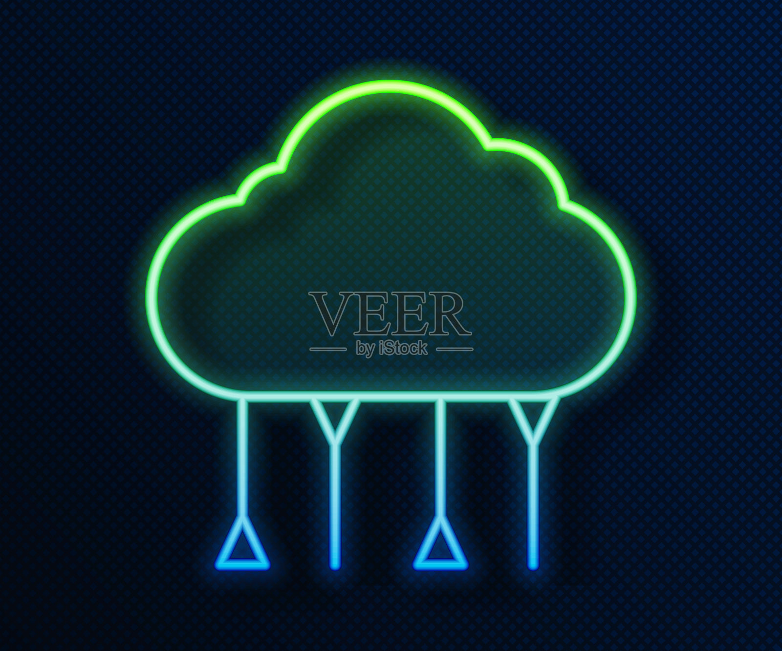 发光的霓虹线网络云连接图标孤立的蓝色背景。社会技术。云计算概念。矢量图插画图片素材