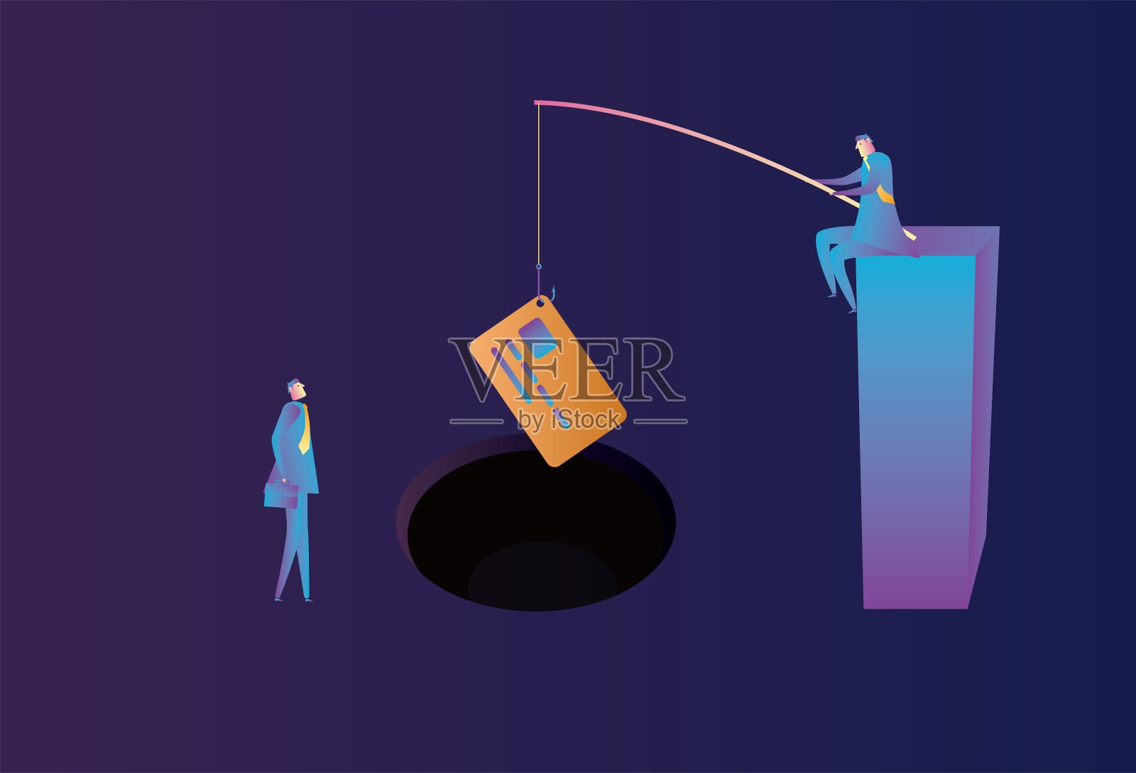 商人们用银行卡把别人诱入陷阱插画图片素材