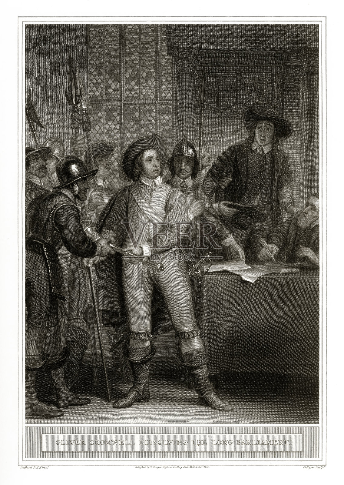 古董，奥利弗·克伦威尔，英国维多利亚时代版画，1806年插画图片素材