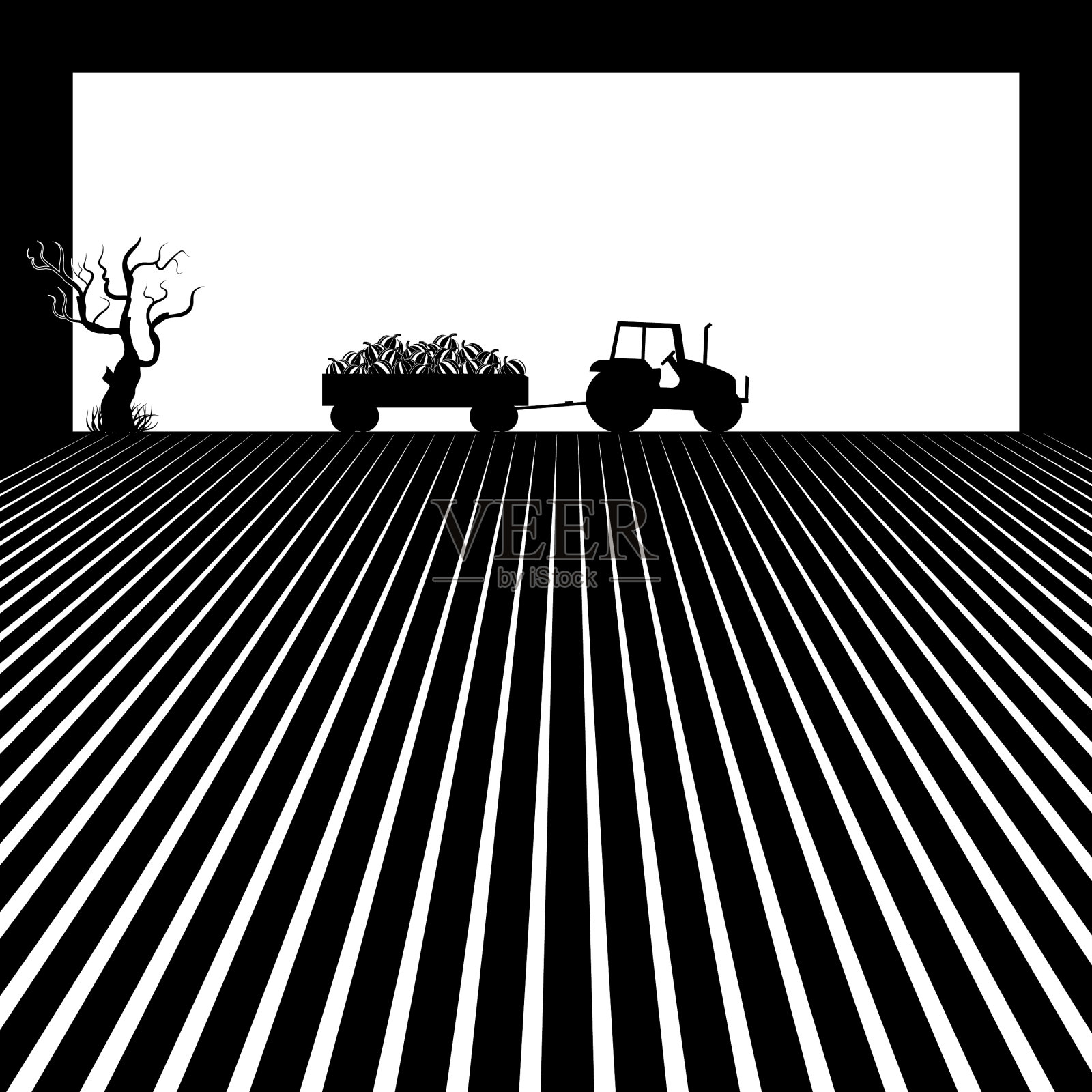 拖拉机开着一辆拖车插画图片素材