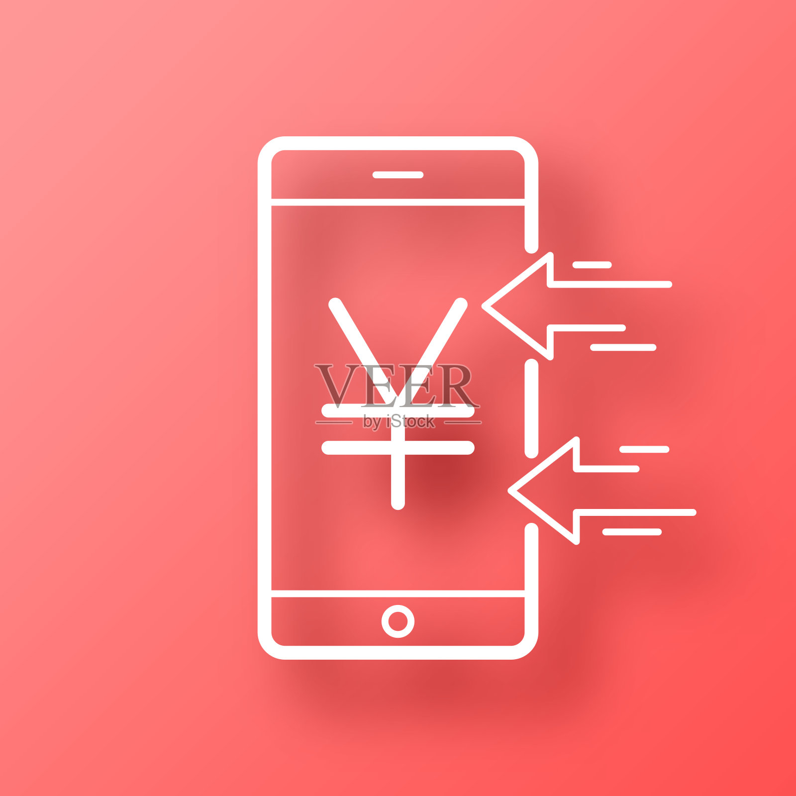 用智能手机接收日元。图标在红色背景与阴影插画图片素材