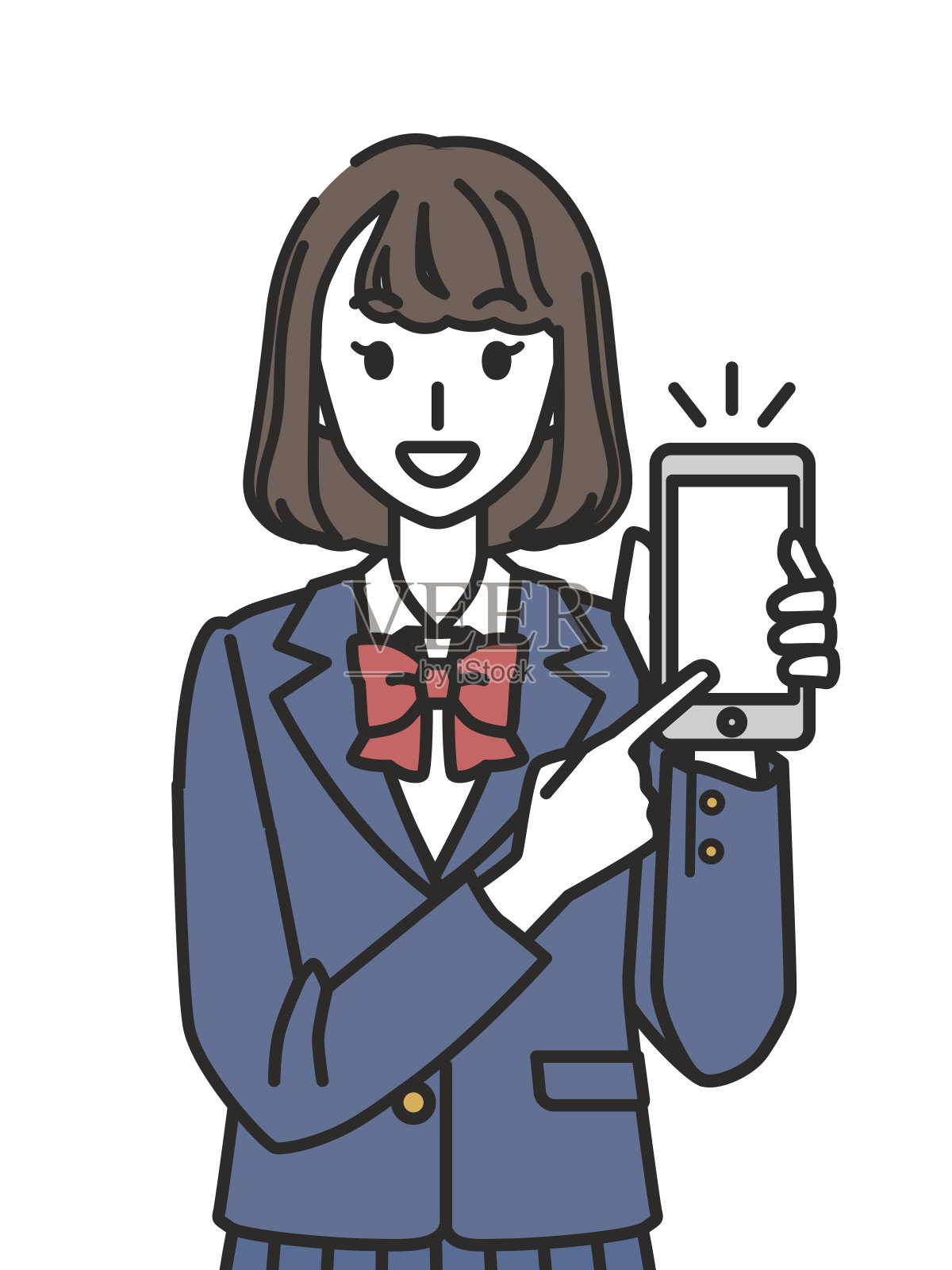 展示智能手机的女高中生插画图片素材