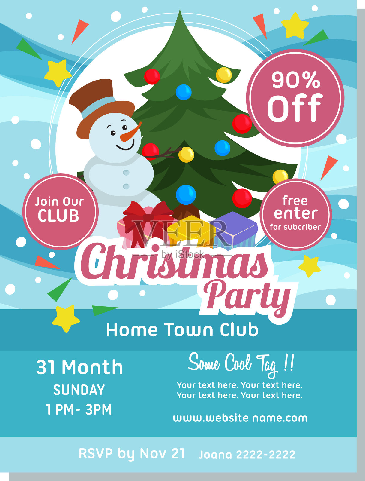 圣诞海报模板雪人和树设计元素图片