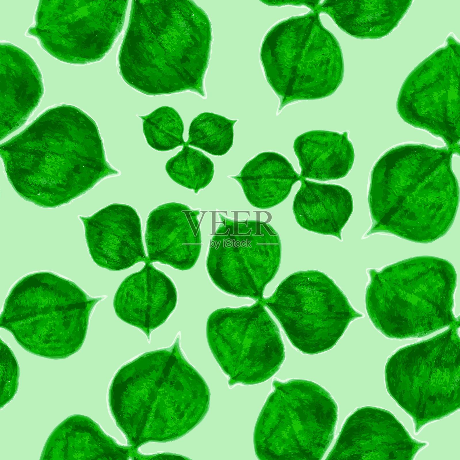 叶的三叶草。无缝图案自然主题。插画图片素材