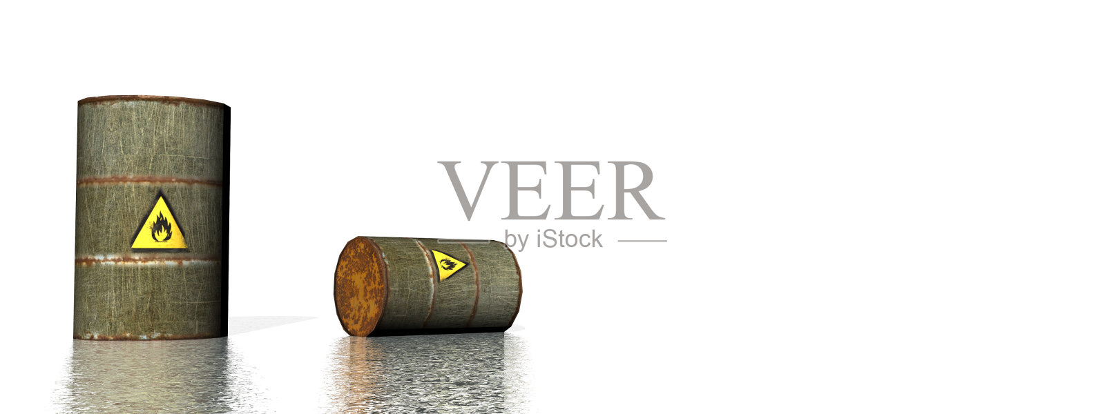 两个灰色金属桶与易燃标志- 3D渲染照片摄影图片
