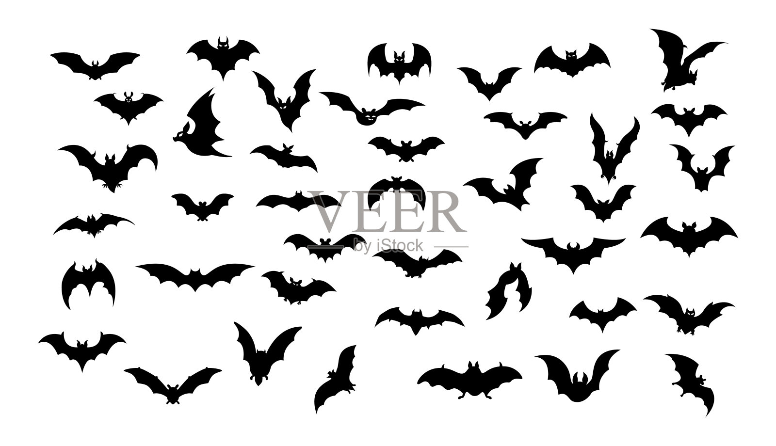 万圣节蝙蝠剪影集合插画图片素材