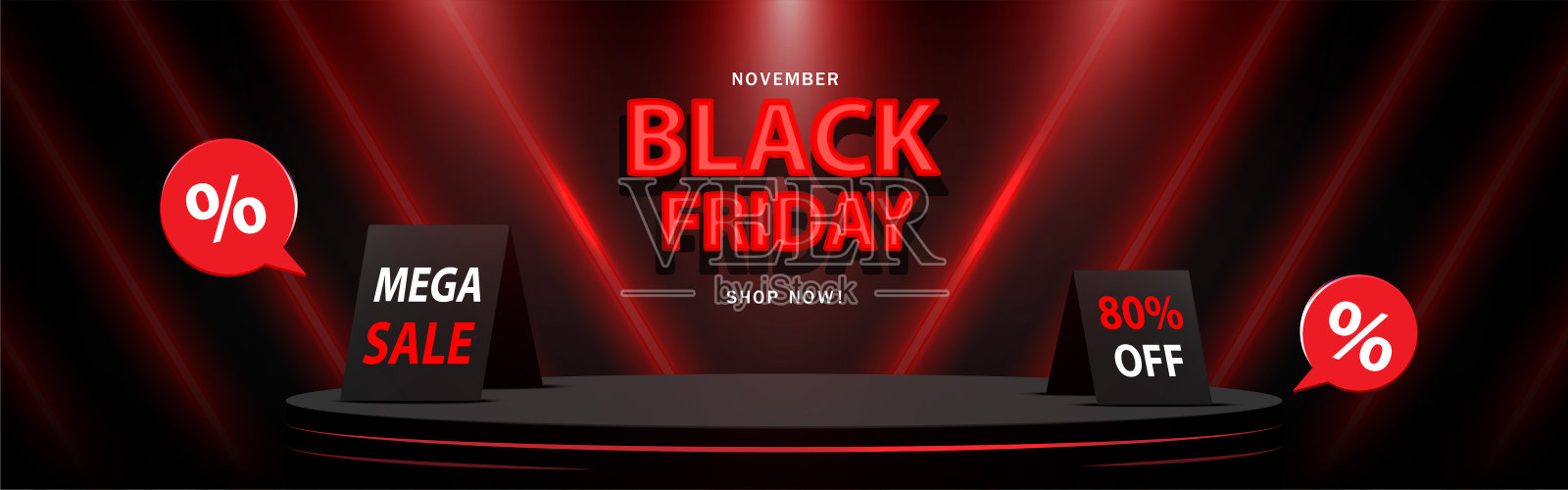 黑色星期五销售概念舞台平台的产品展示。矢量插图。插画图片素材