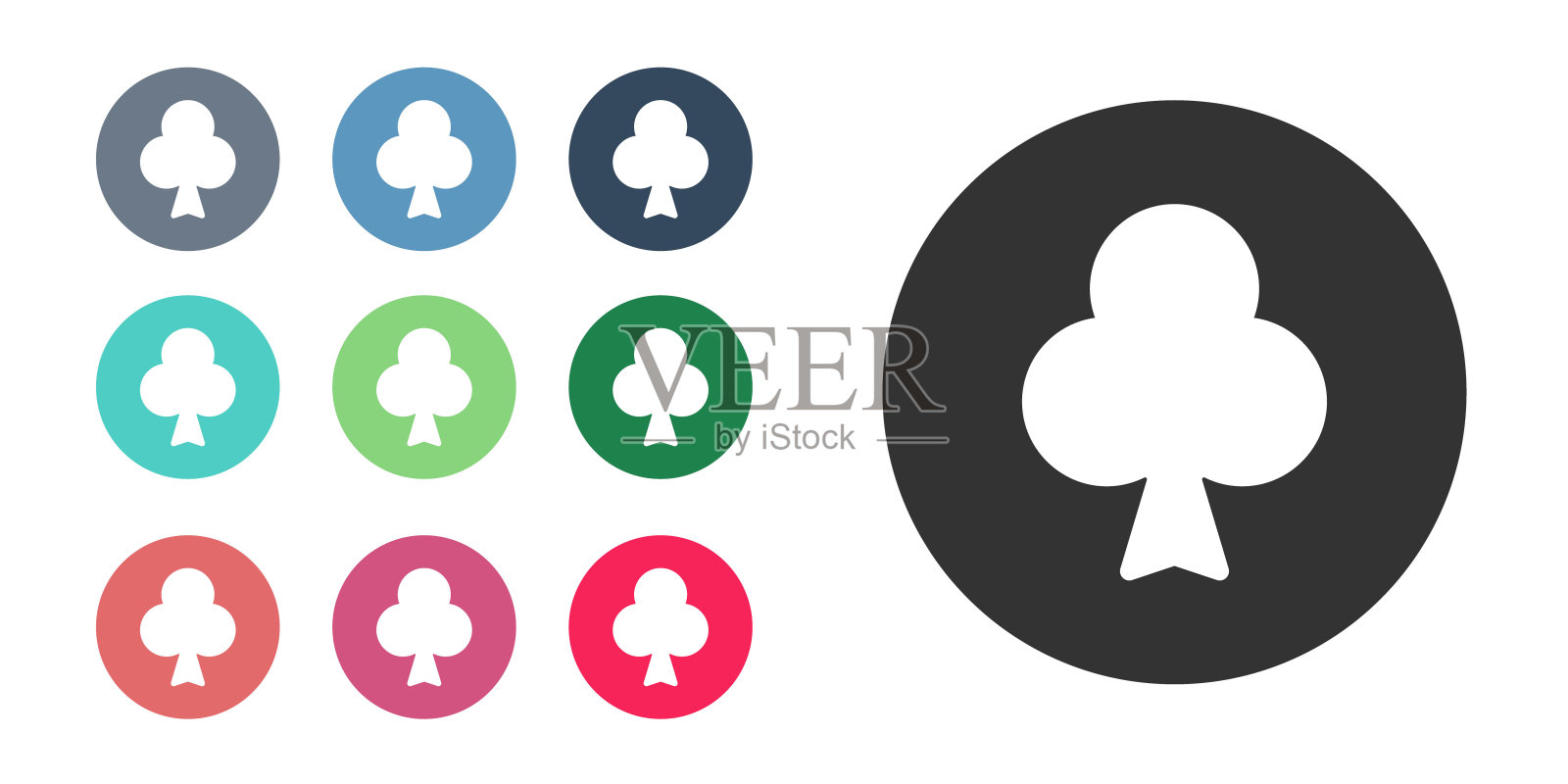 黑色扑克牌与俱乐部符号图标孤立的白色背景。赌场赌博。设置图标彩色。向量插画图片素材