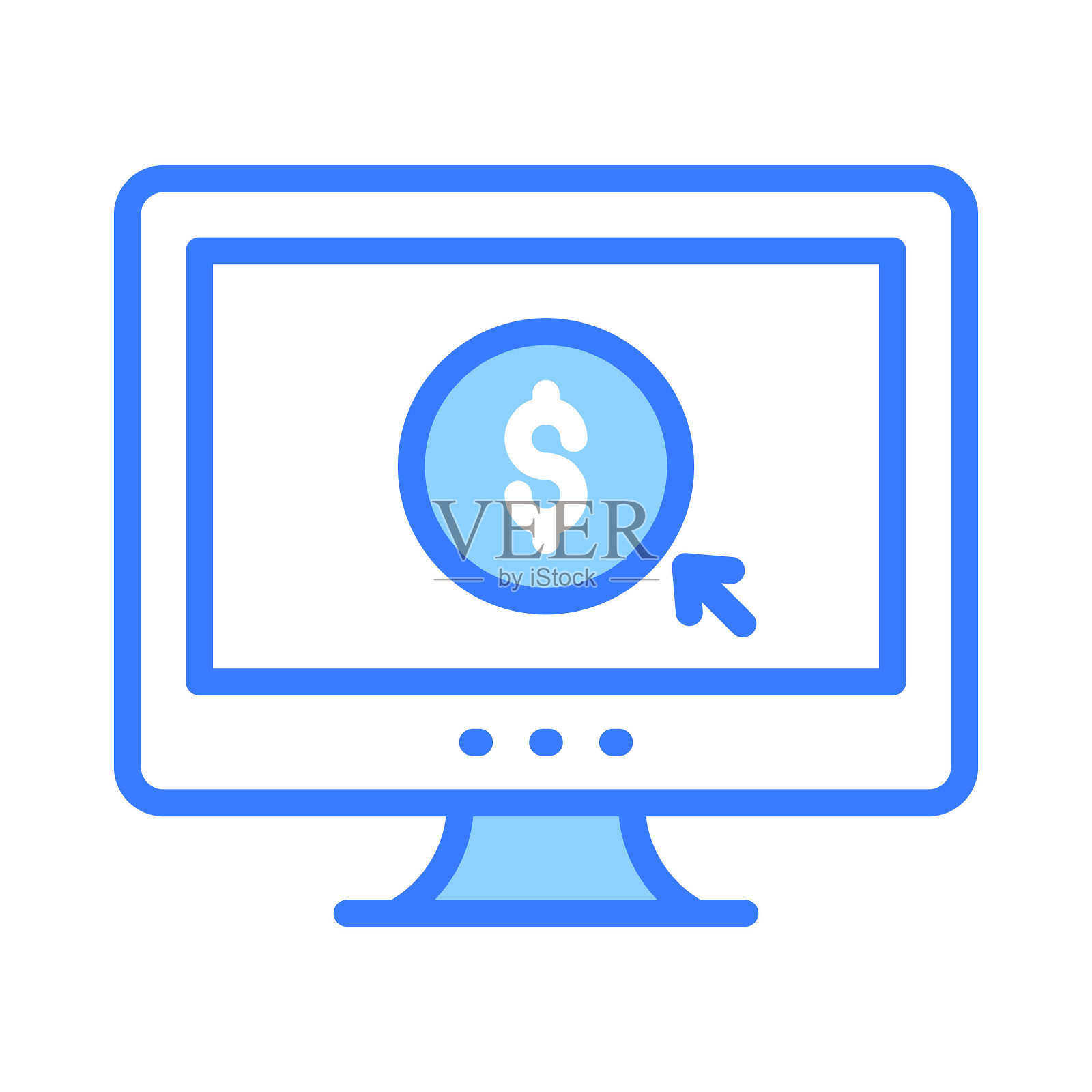 美元硬币内与指向箭头的概念矢量支付每点击，点击付费设计插画图片素材