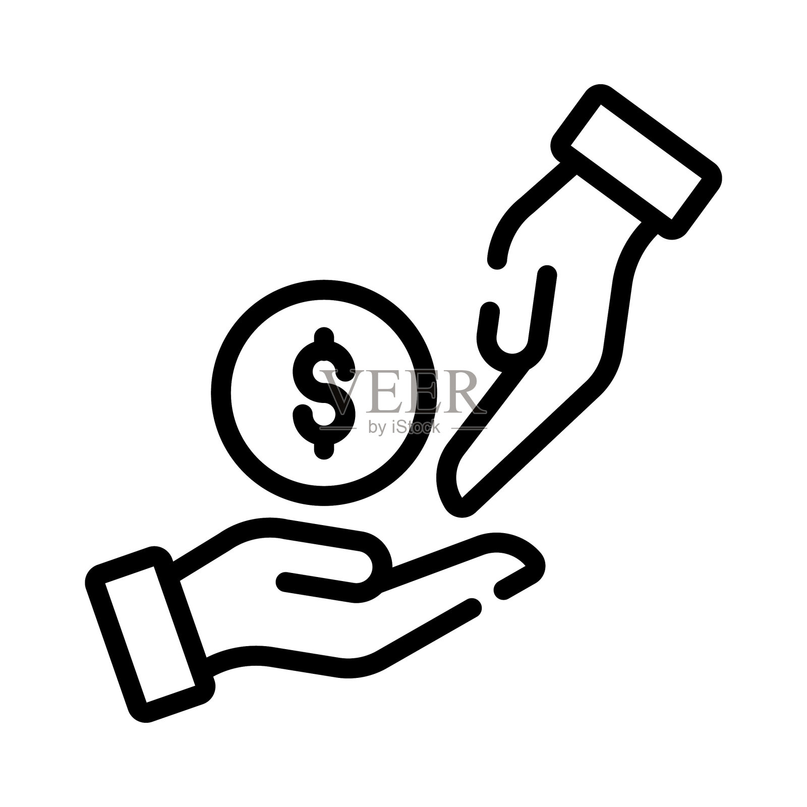 手赠美元硬币，描绘融资概念图标，贷款溢价矢量插画图片素材