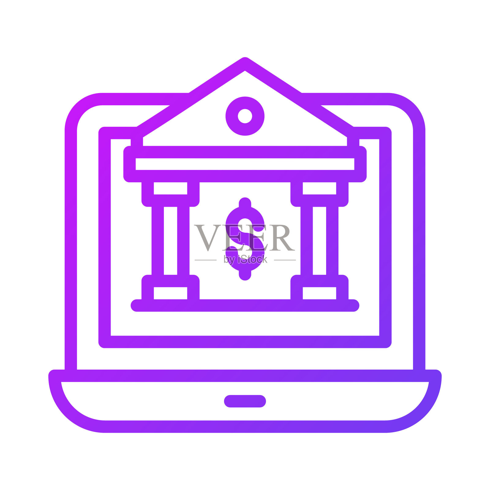 银行大楼与笔记本电脑描绘银行网站或网上银行的概念图标插画图片素材