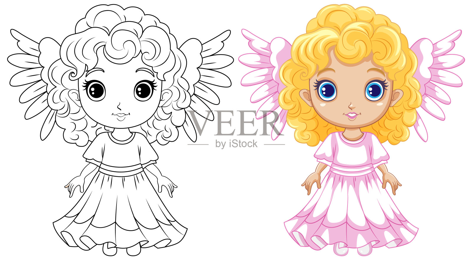 仙女女孩着色大纲插画图片素材