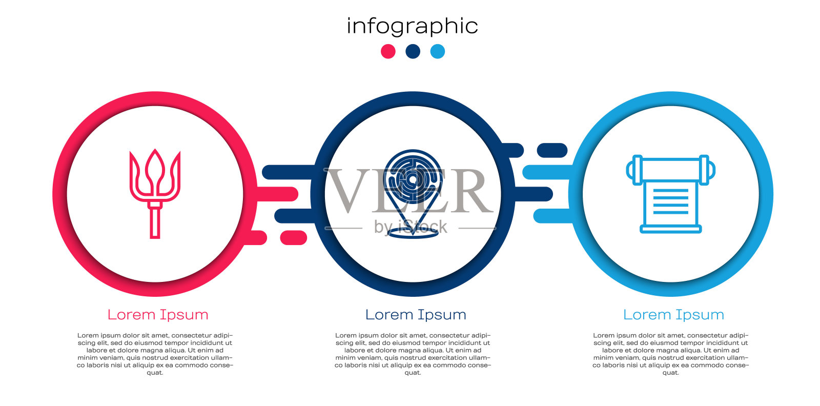 设定线海王星三叉戟，牛头怪迷宫和法令，羊皮纸，卷轴。业务信息图表模板。向量设计模板素材