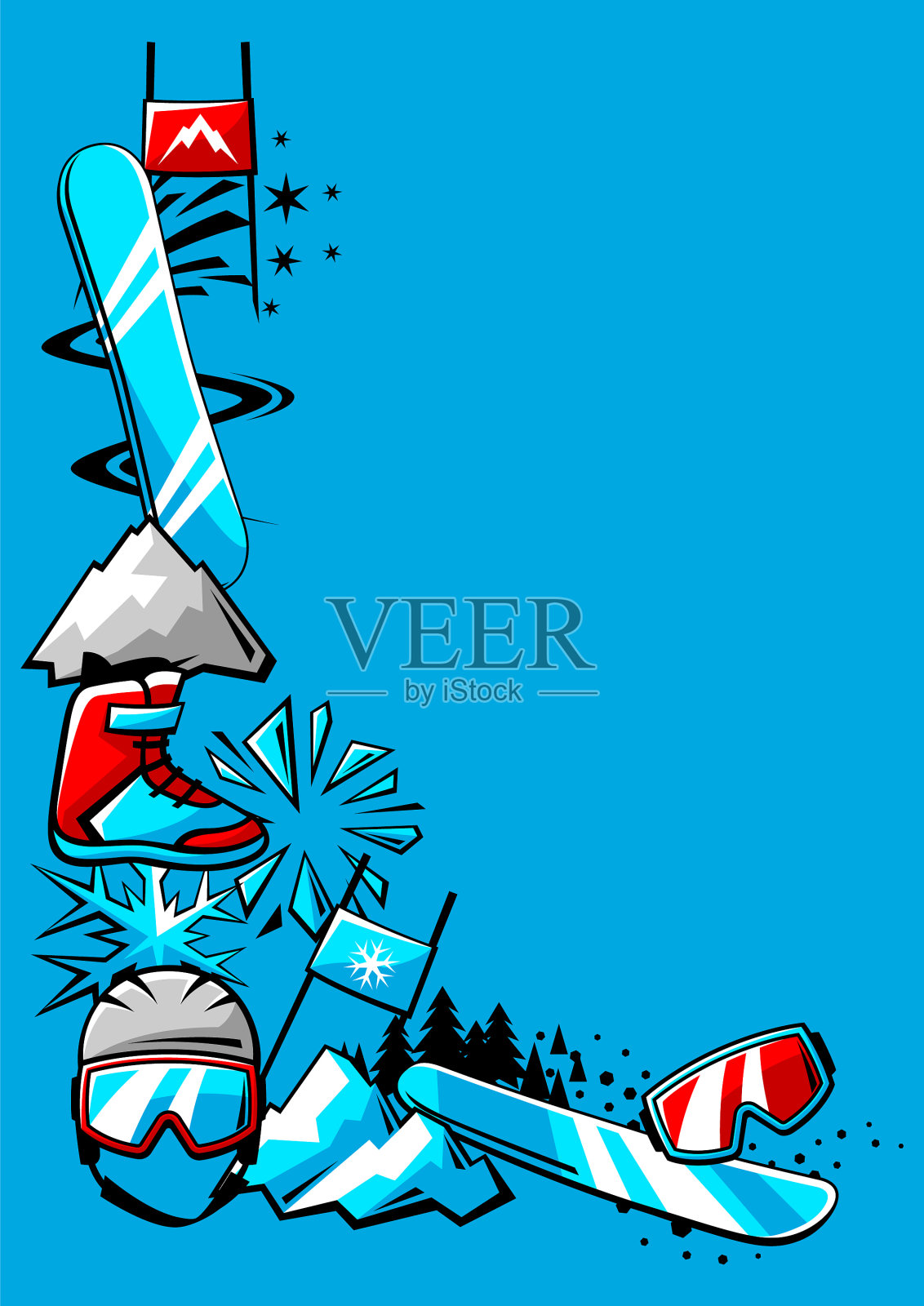 背景与滑雪板项目冬季运动插画图片素材