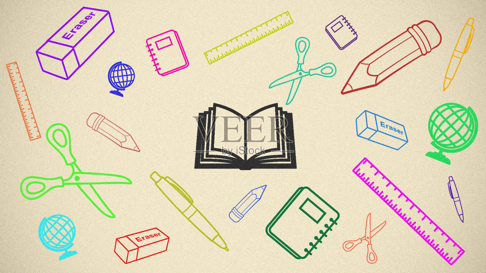 回到学校横幅背景学校用品插图彩色插画图片素材