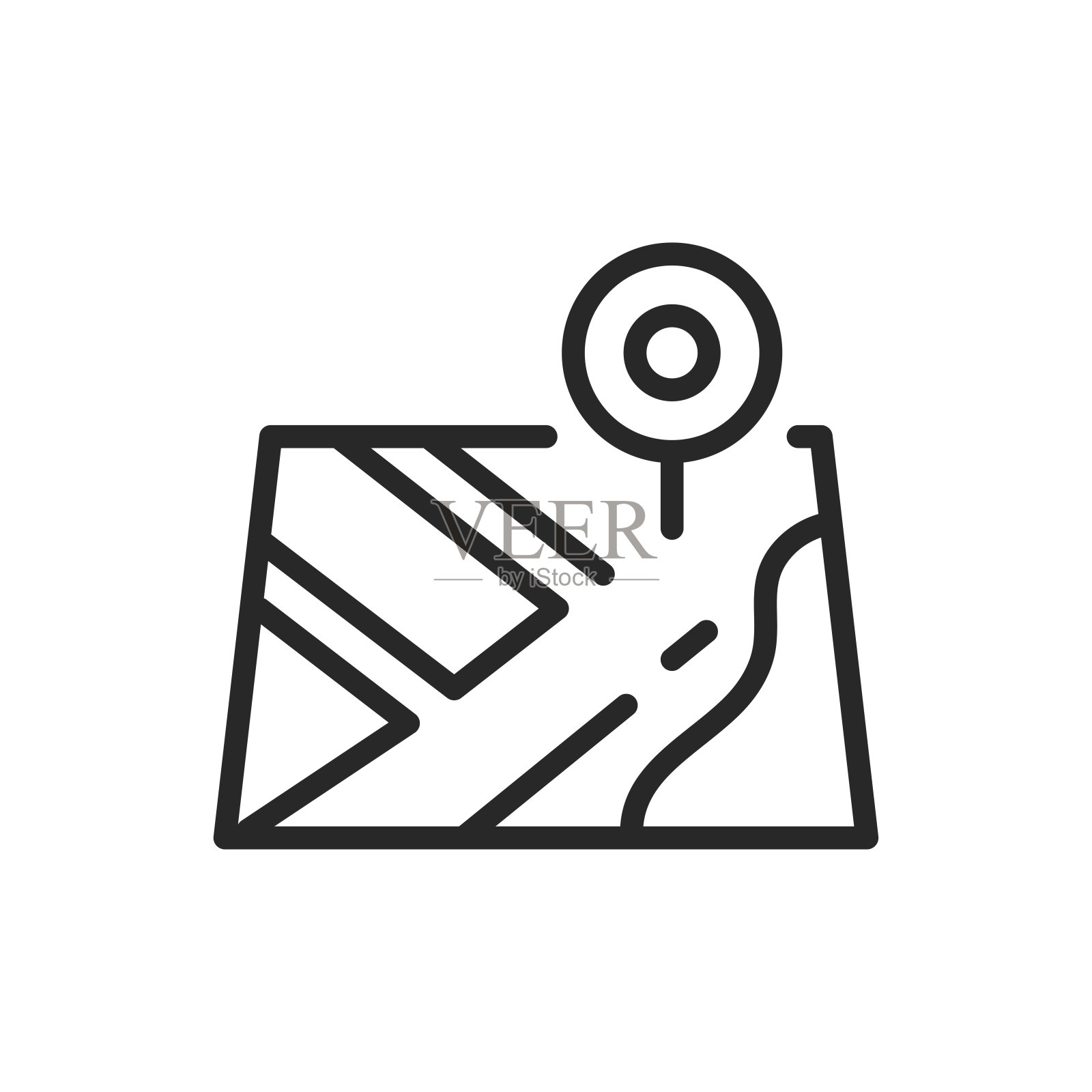 地图图标上的点。导航、方向和寻路标志。用于旅行和GPS制图的地图标记矢量插图。线性向量插图。插画图片素材