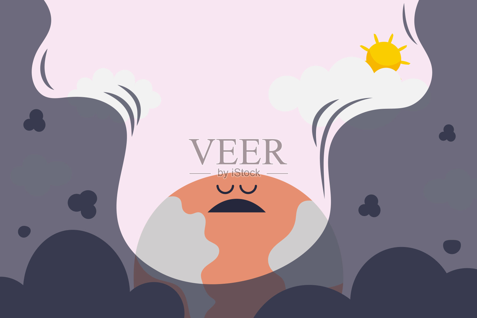 空气污染和碳排放。气候变化和全球变暖的概念。矢量插图。插画图片素材