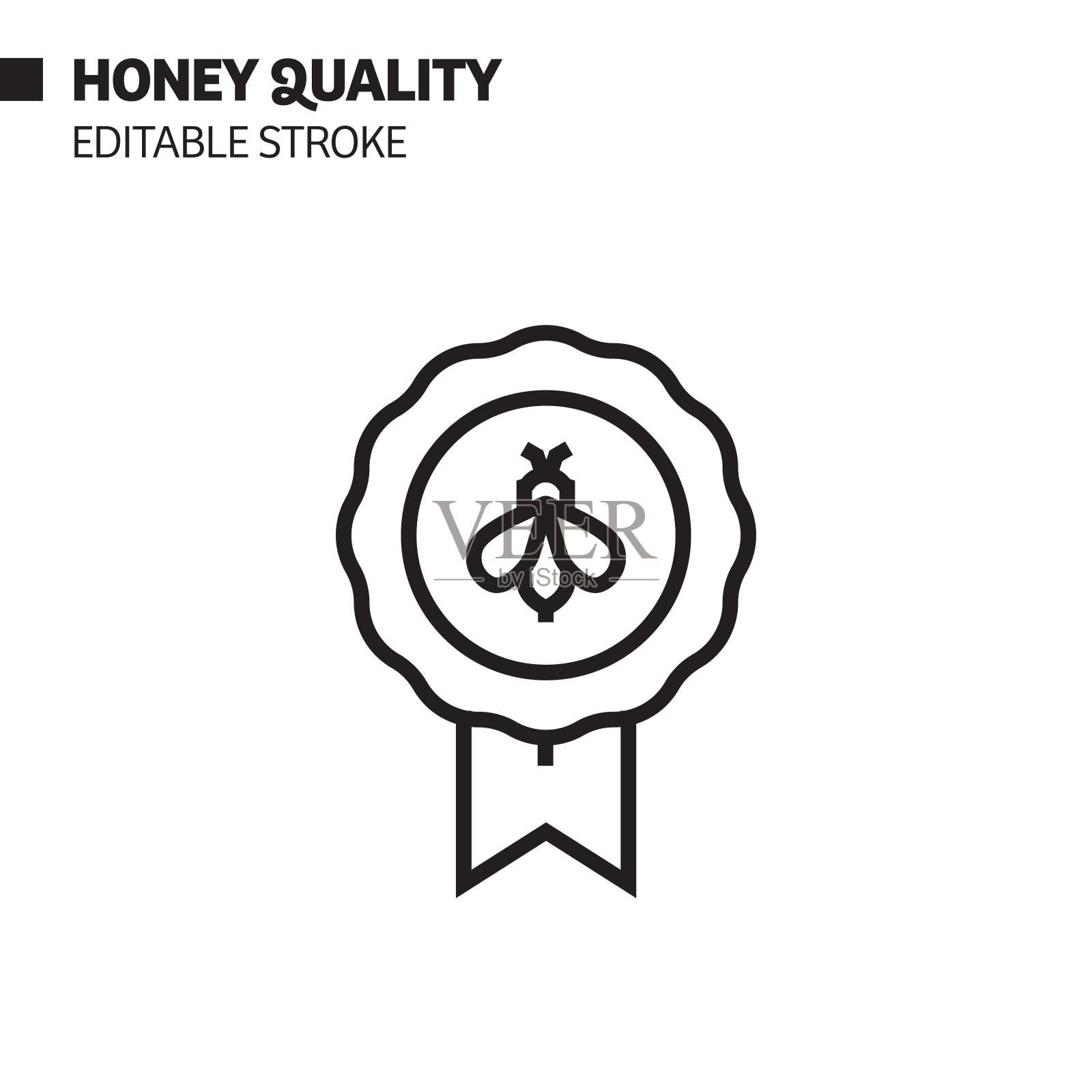 蜂蜜质量线图标，轮廓向量符号插图。完美像素，可编辑的描边。插画图片素材