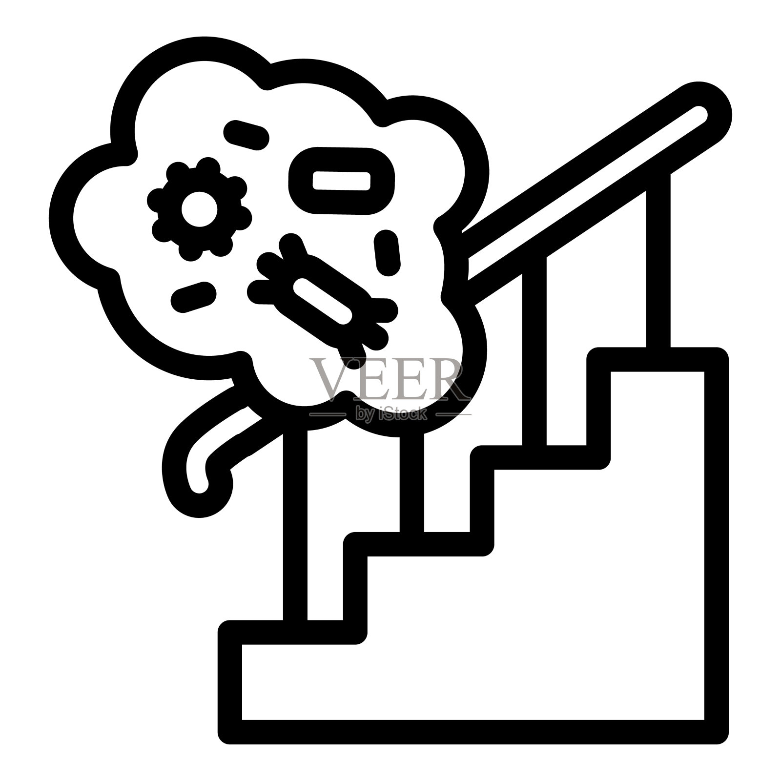 家庭卫生条件线图标。白色背景上的楼梯栏杆和细菌气泡轮廓式象形文字。冠状病毒预防移动概念网页设计。矢量图形。插画图片素材