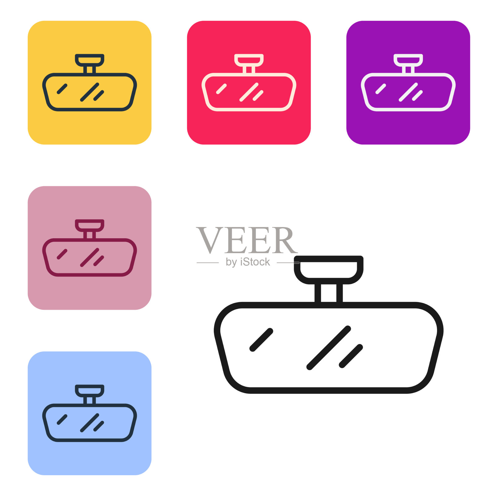 黑线汽车后视镜图标孤立在白色上插画图片素材