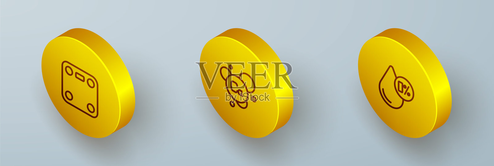 设置等距线浴室秤，钙和水的平衡图标。向量插画图片素材