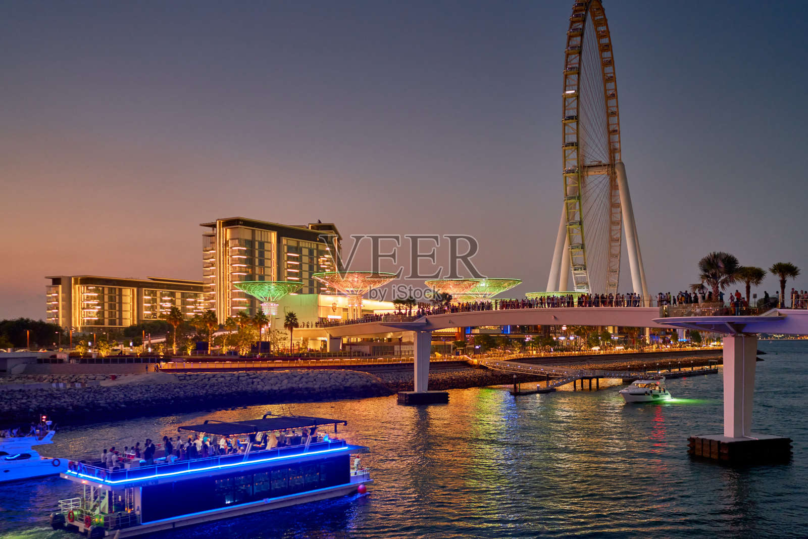 夜晚阿拉伯联合酋长国的摩天轮照片摄影图片