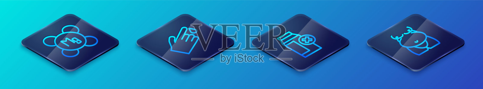 设置等距线乳糖不耐症，镁，肥胖和手指血图标。向量插画图片素材