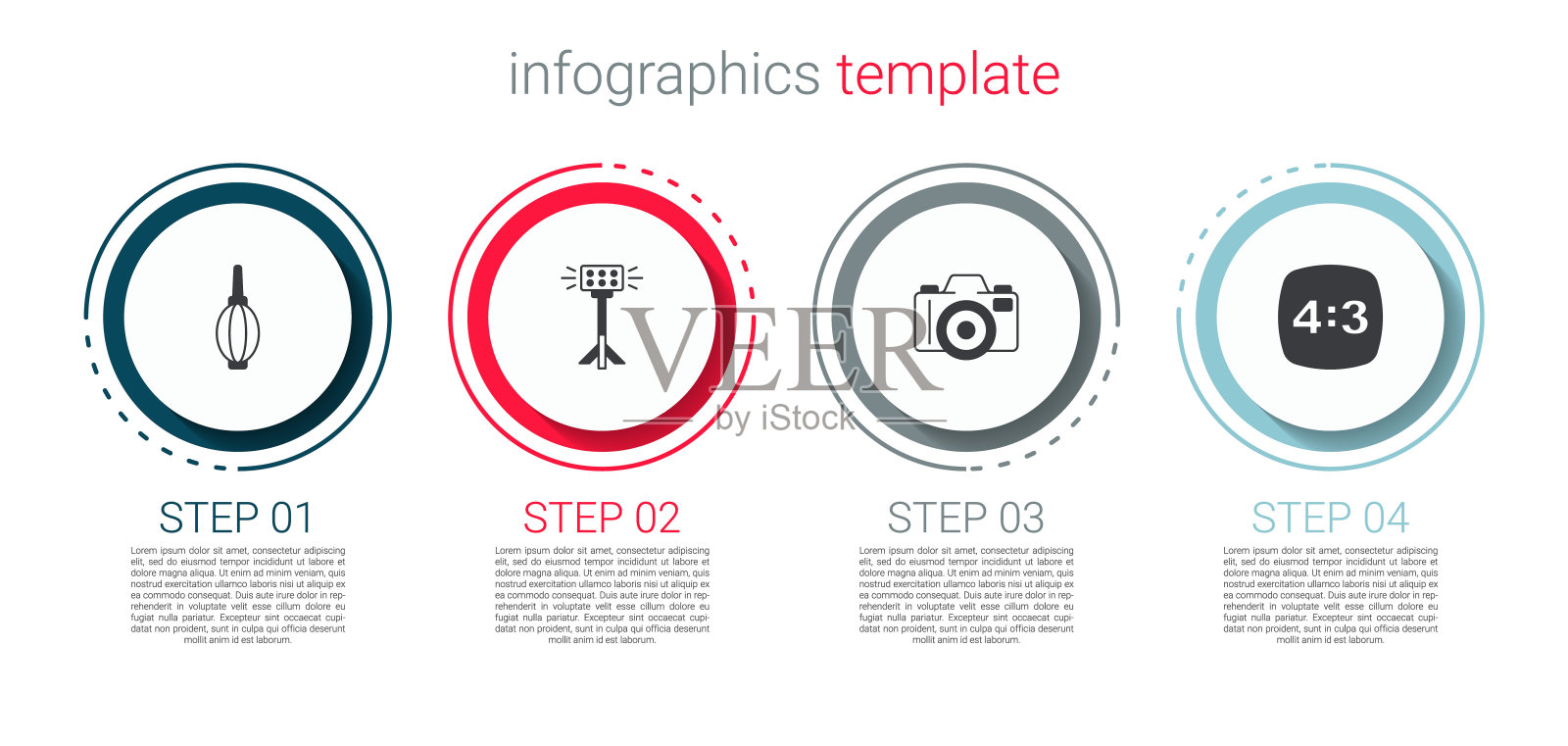 设置风机，软箱内工作室灯泡，照相机和相框4。业务信息图表模板。向量设计模板素材