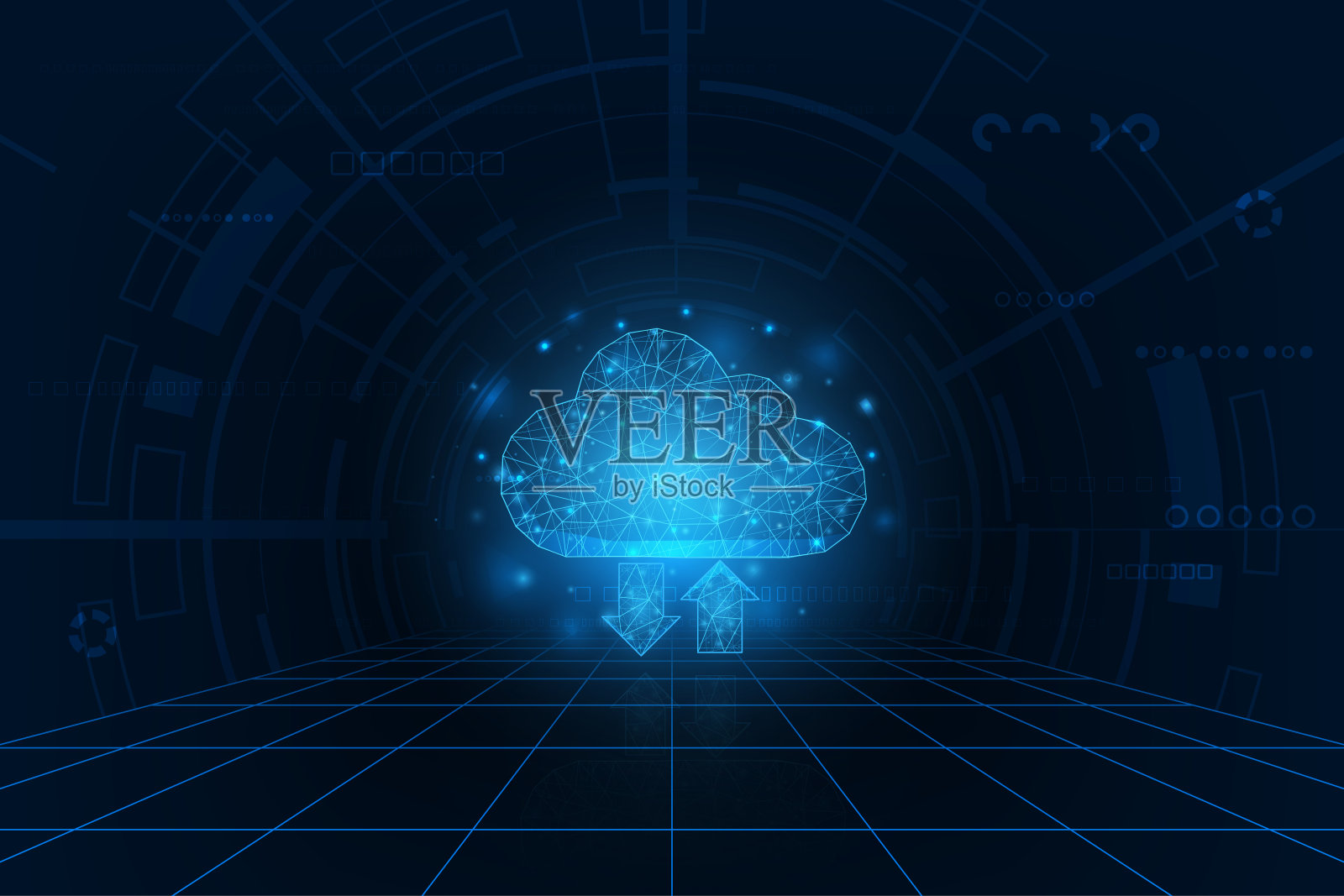 矢量未来云概念。网络在线陌生高科技技术背景。插画图片素材