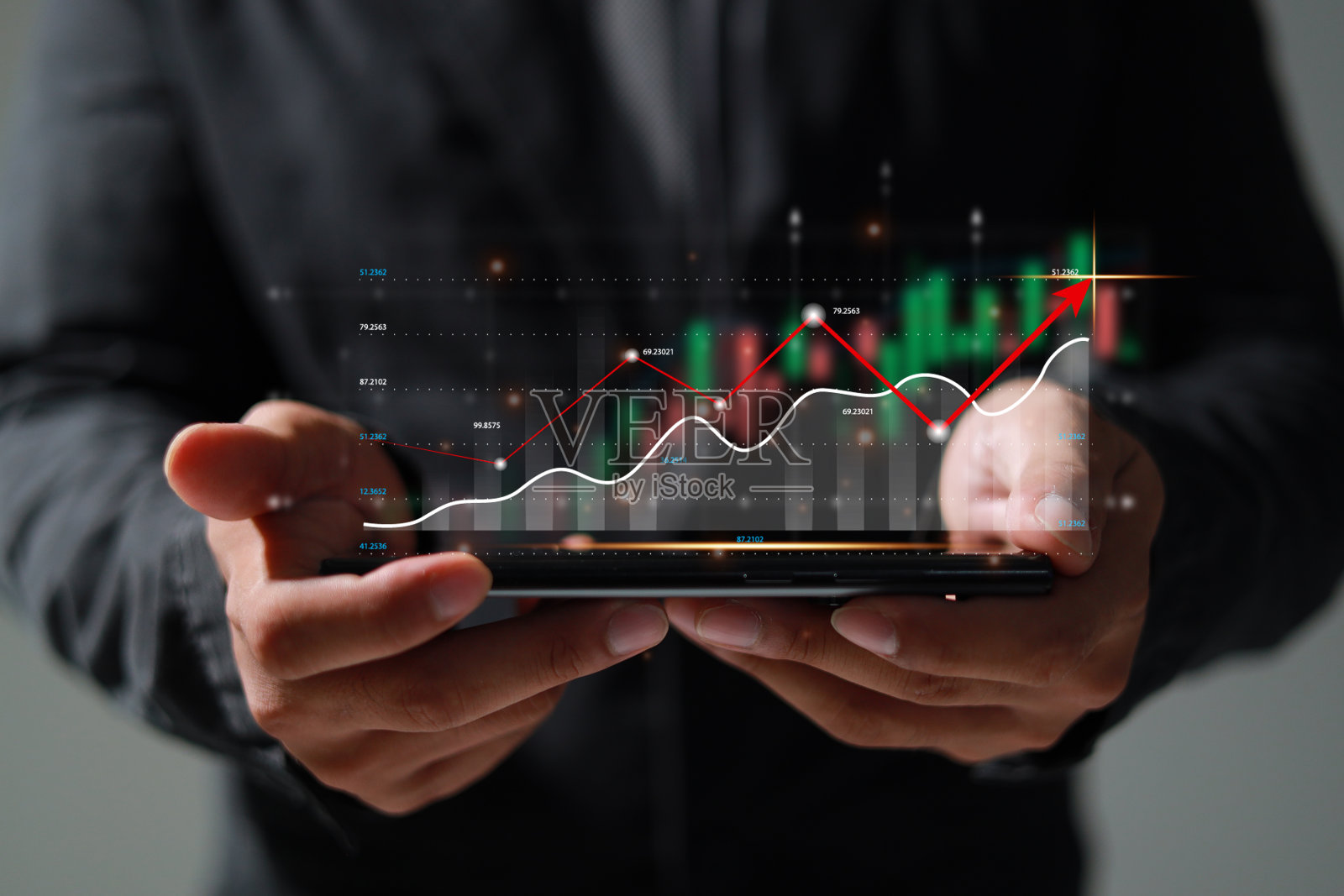 分析使用数字增强现实图形的工作公司的盈利能力积极指标。照片摄影图片