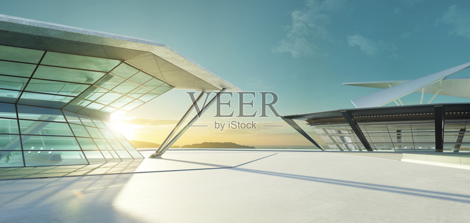 三维空混凝土楼板，多边形造型设计现代建筑外观照片摄影图片