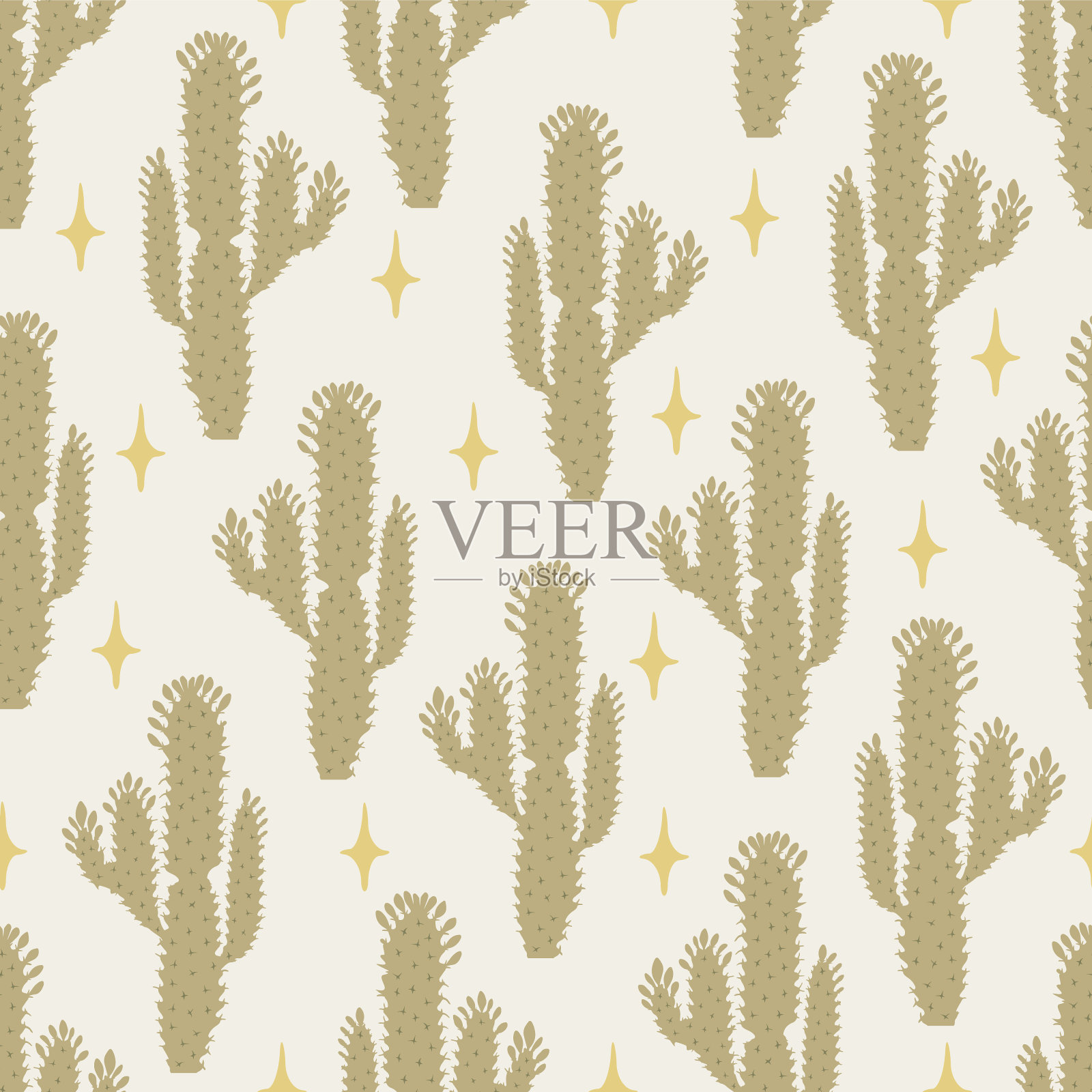 无缝模式矢量夏季仙人掌仙人掌与星星沙漠插画图片素材