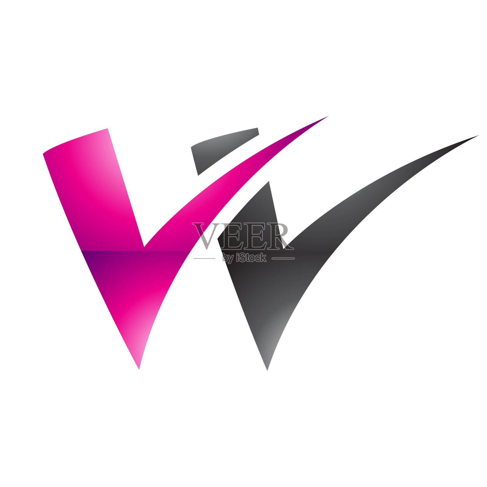 品红和黑色光滑勾形字母W图标插画图片素材