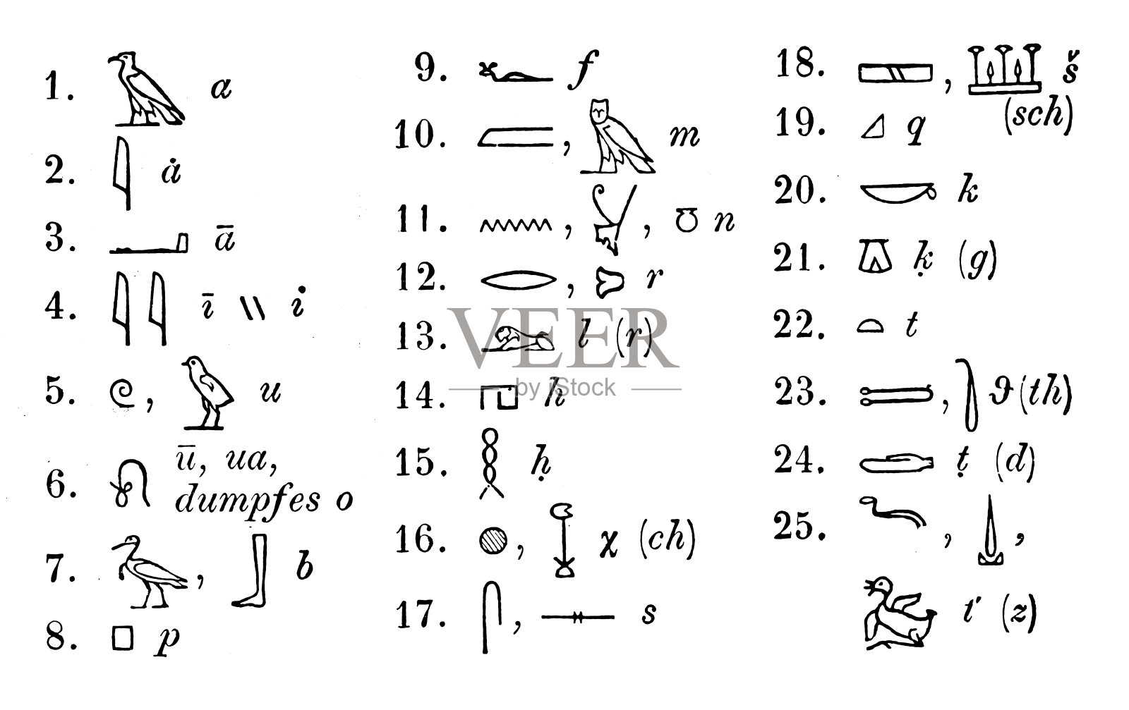 埃及象形文字字母表设计元素图片