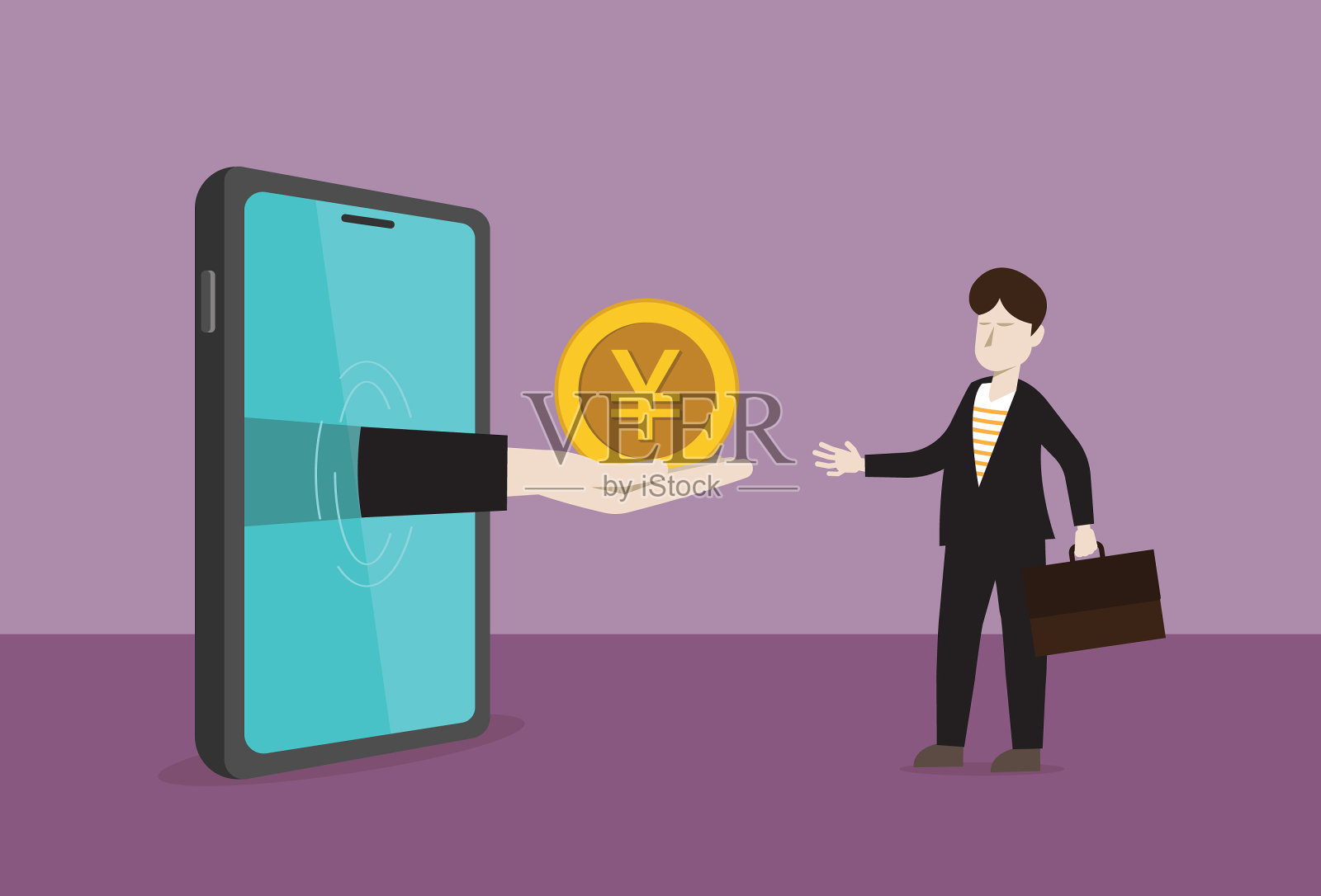 商人从手机接收日元硬币插画图片素材