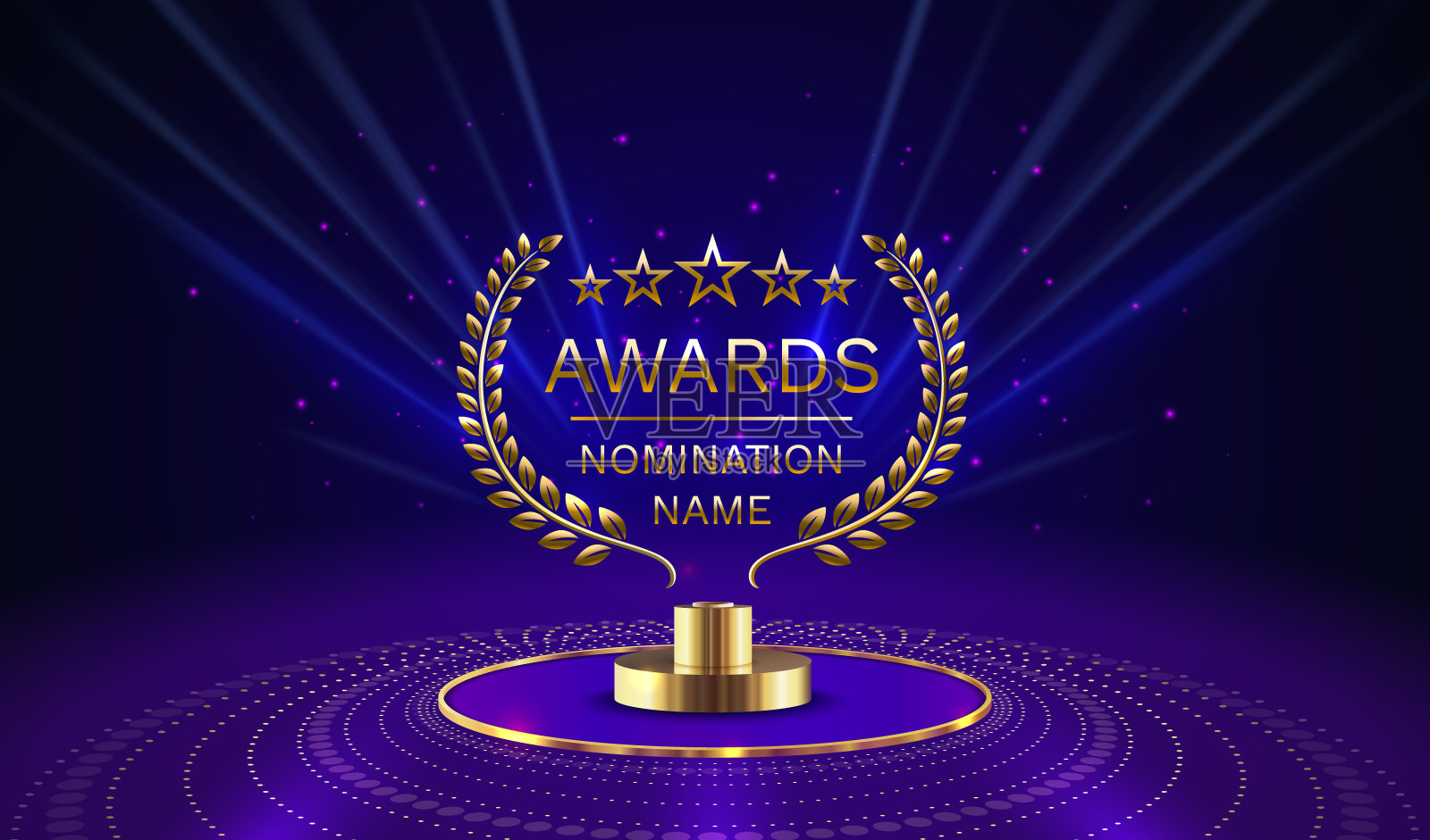 奖项提名名称领奖台，金奖活动，现场颁奖。向量插画图片素材