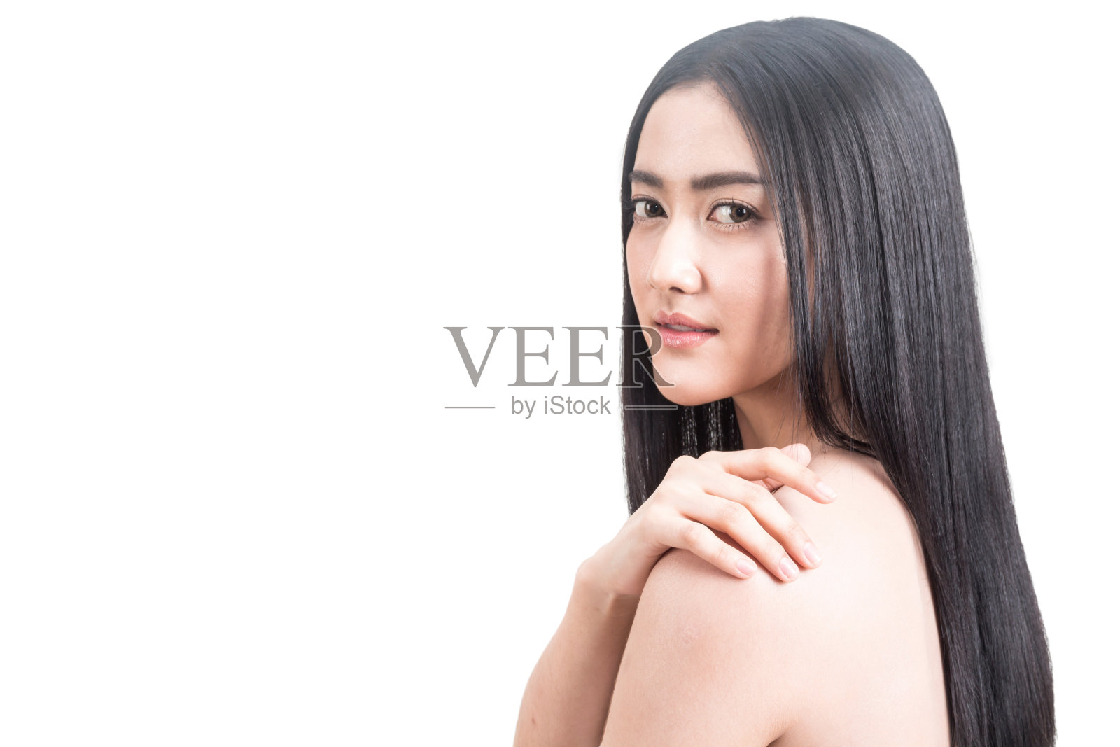 美女美容保健。美容和水疗。完美的新鲜皮肤隔离在白色的背景照片摄影图片