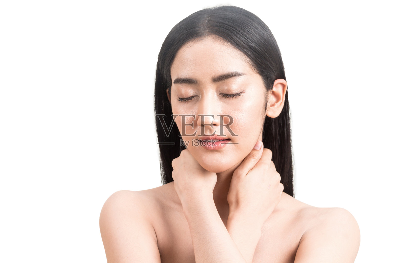 美女美容保健。美容和水疗。完美的新鲜皮肤隔离在白色的背景照片摄影图片