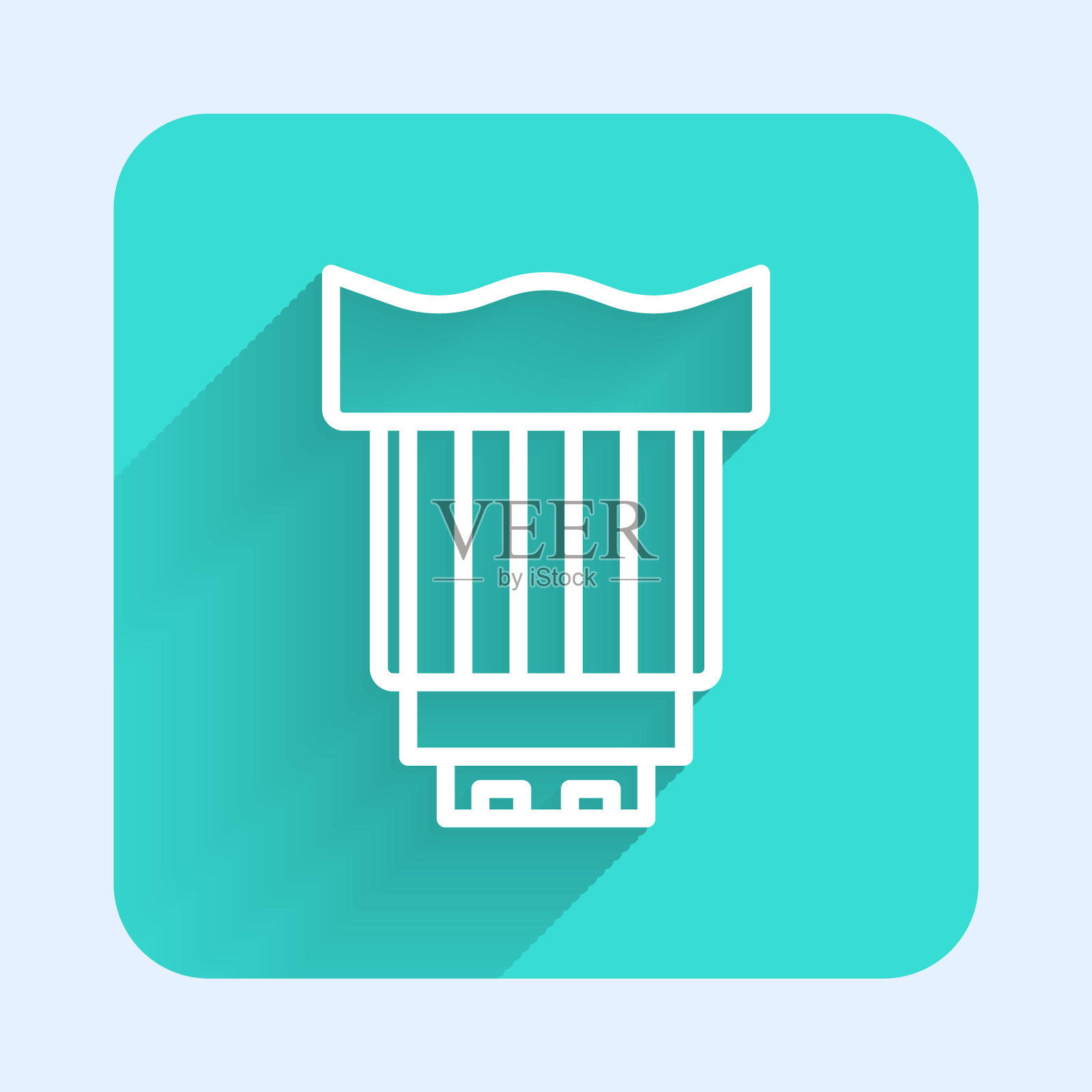 白线相机照片镜头图标孤立与长阴影。绿色方形按钮。向量插画图片素材