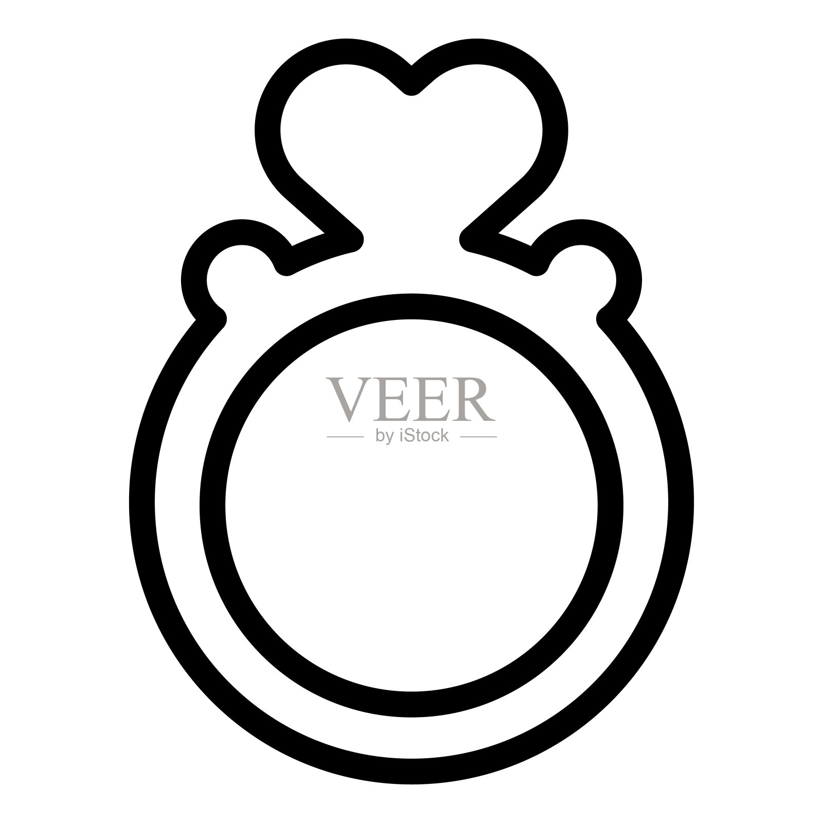 戒指与心形宝石线图标。订婚戒指与心脏矢量插图孤立的白色。珠宝轮廓风格设计和应用程序。插画图片素材