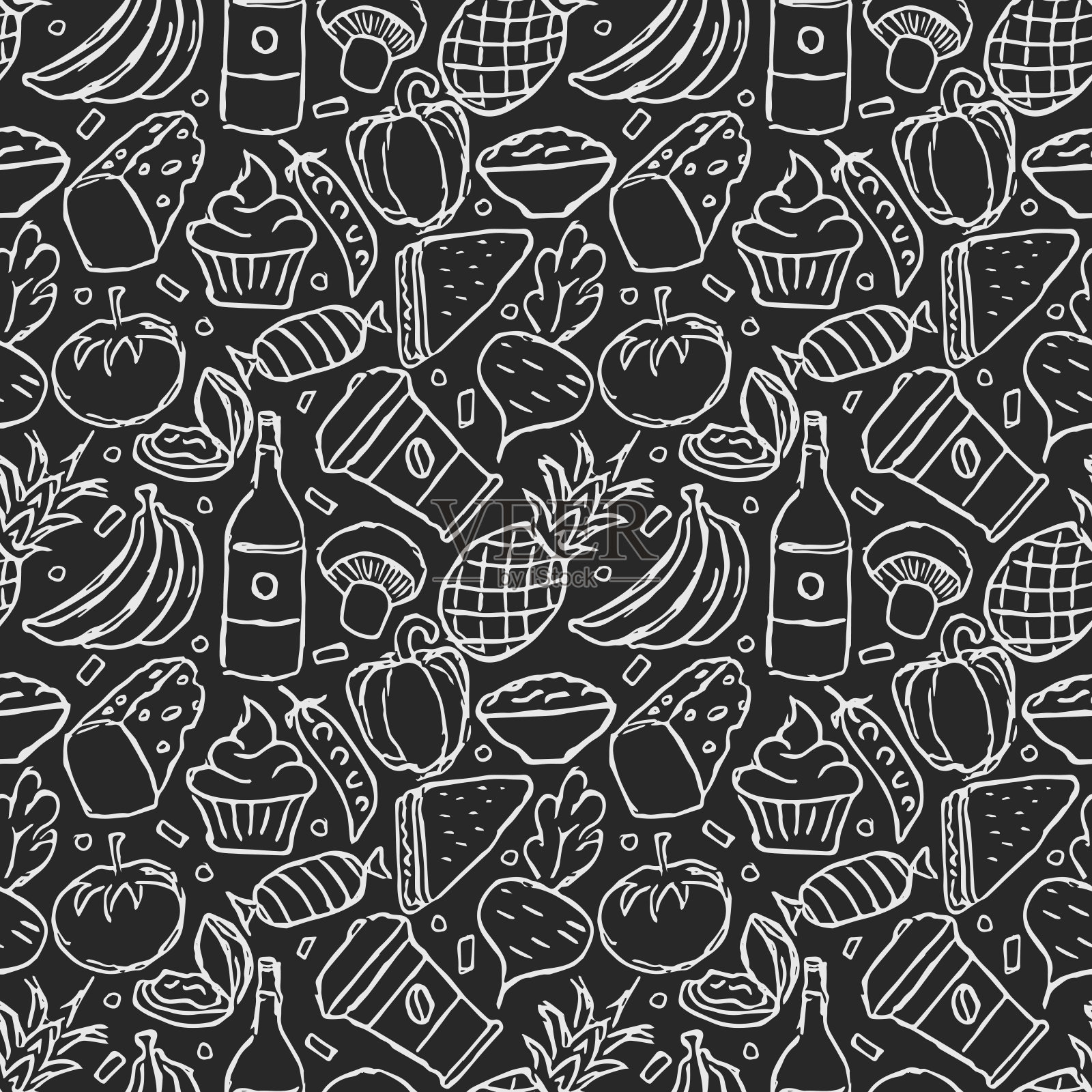 无缝的食物模式。涂鸦食物背景插画图片素材