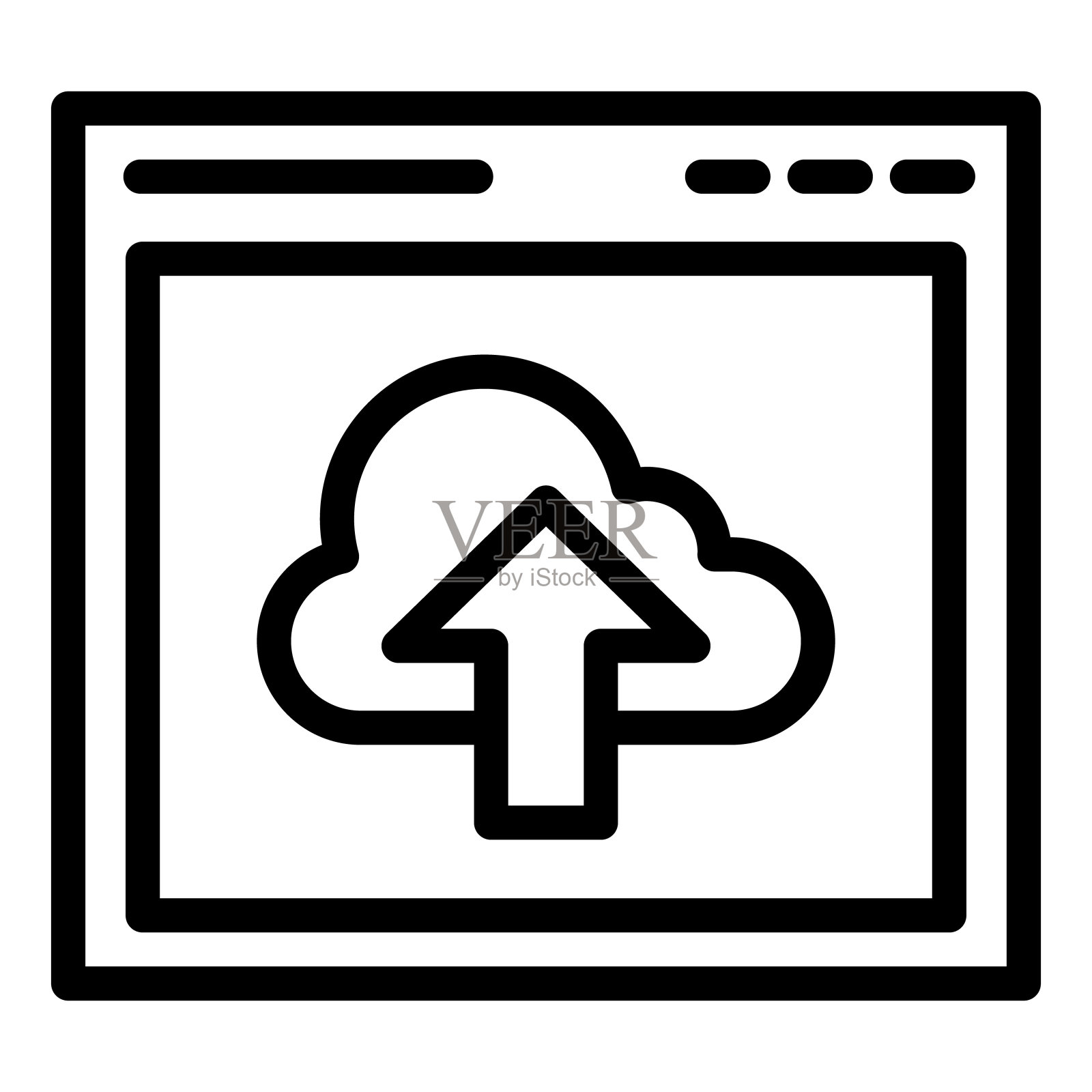 云计算下载行图标。数据服务器与箭头矢量插图隔离在白色。计算机窗口轮廓样式设计和应用程序。插画图片素材