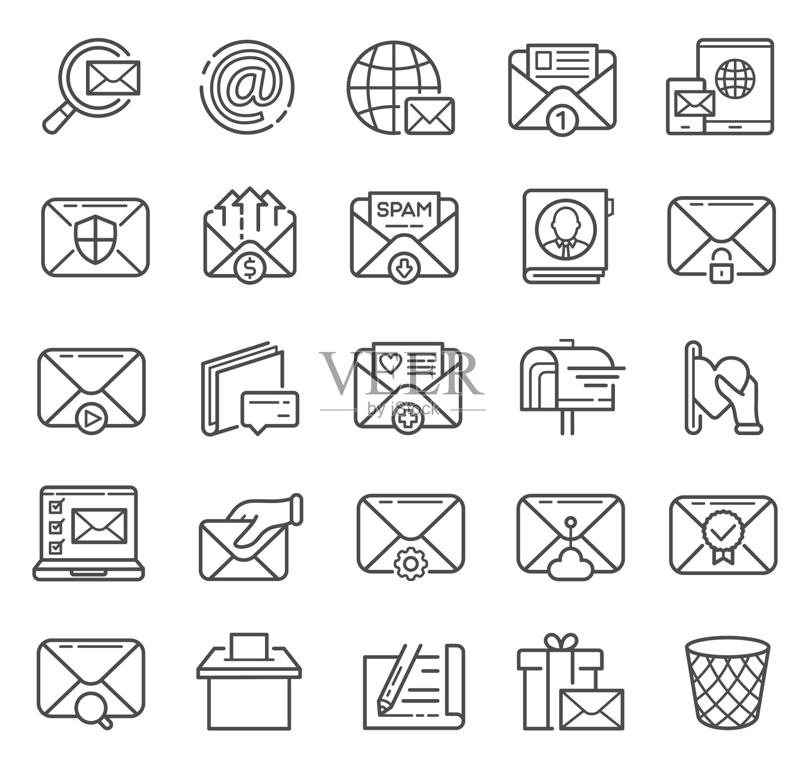 邮件和消息线图标与搜索，通信，医药和商业标志插画图片素材