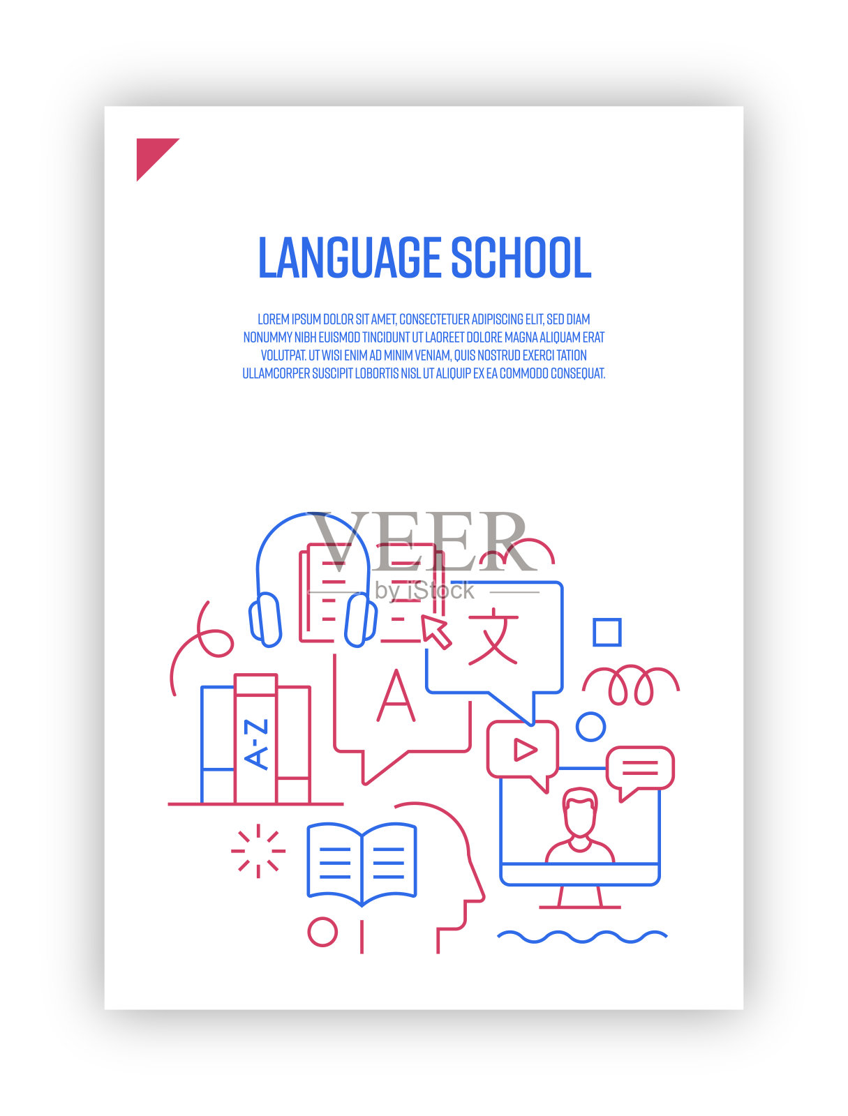 向量集插画语言学派的概念。线条艺术风格的网页，横幅，海报，印刷等背景设计。矢量插图。插画图片素材