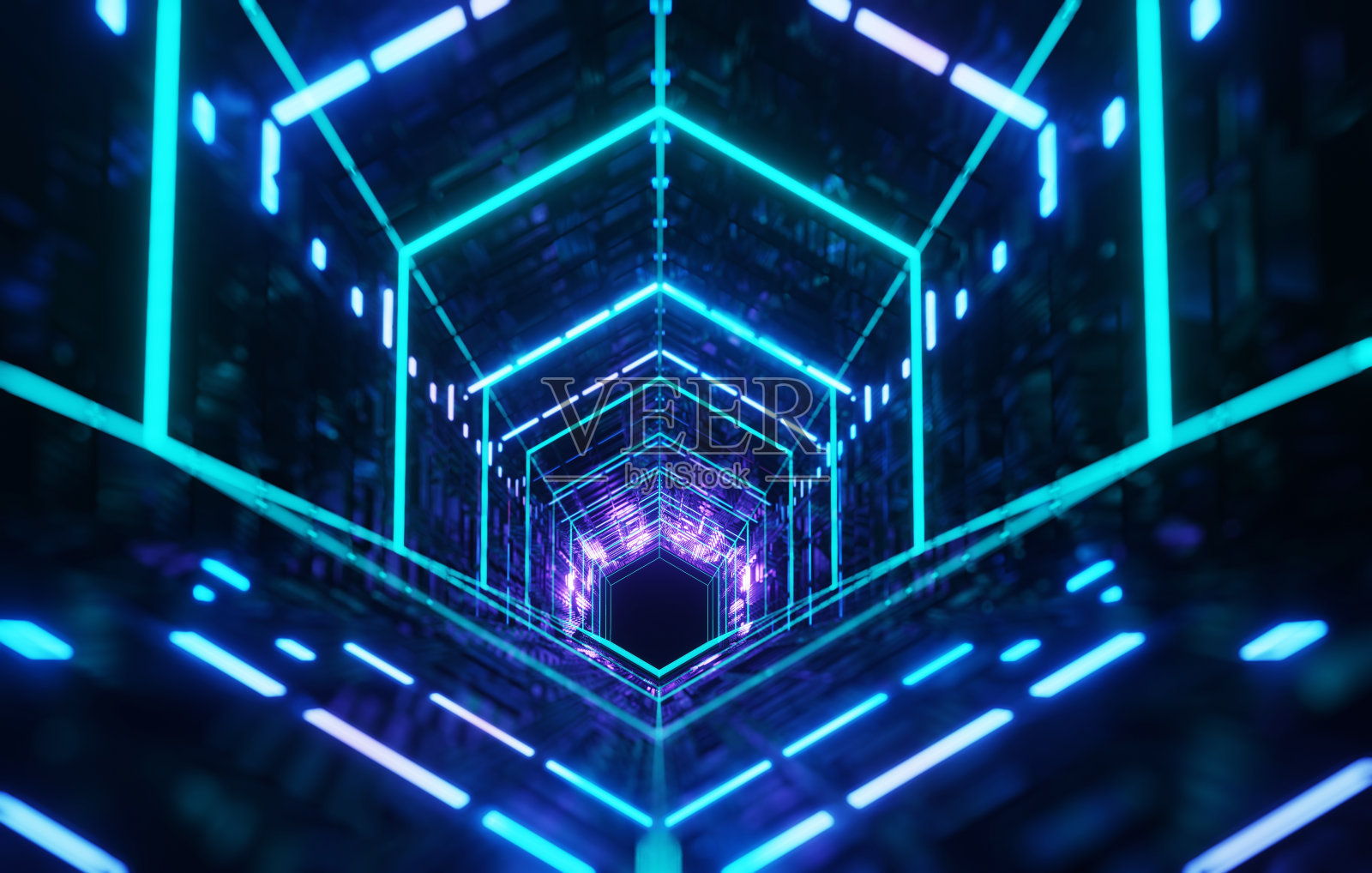 发光的技术走廊未来的3D渲染与抽象设计高科技，网络和霓虹灯元素照片摄影图片