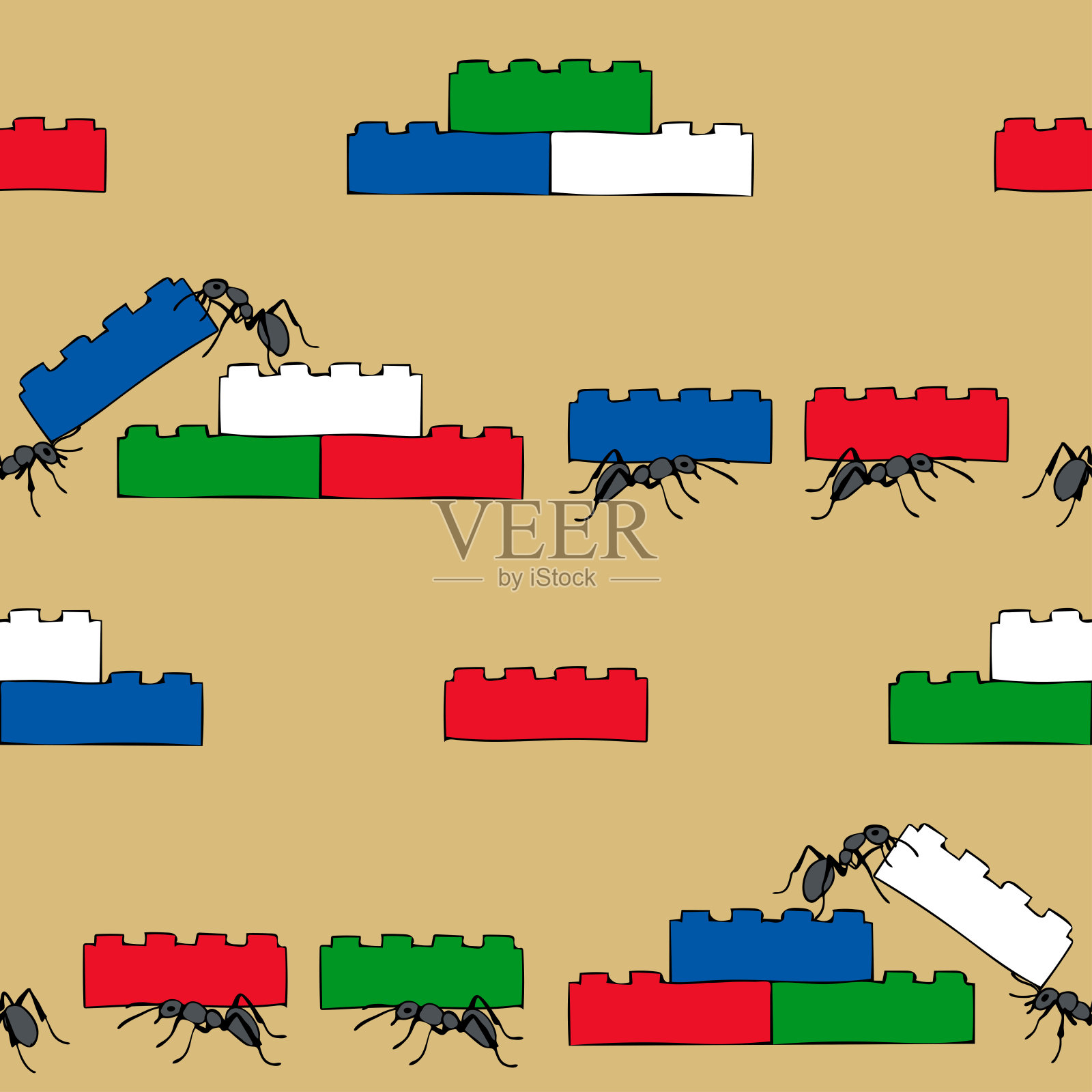 蚂蚁团队在黄色上工作插画图片素材