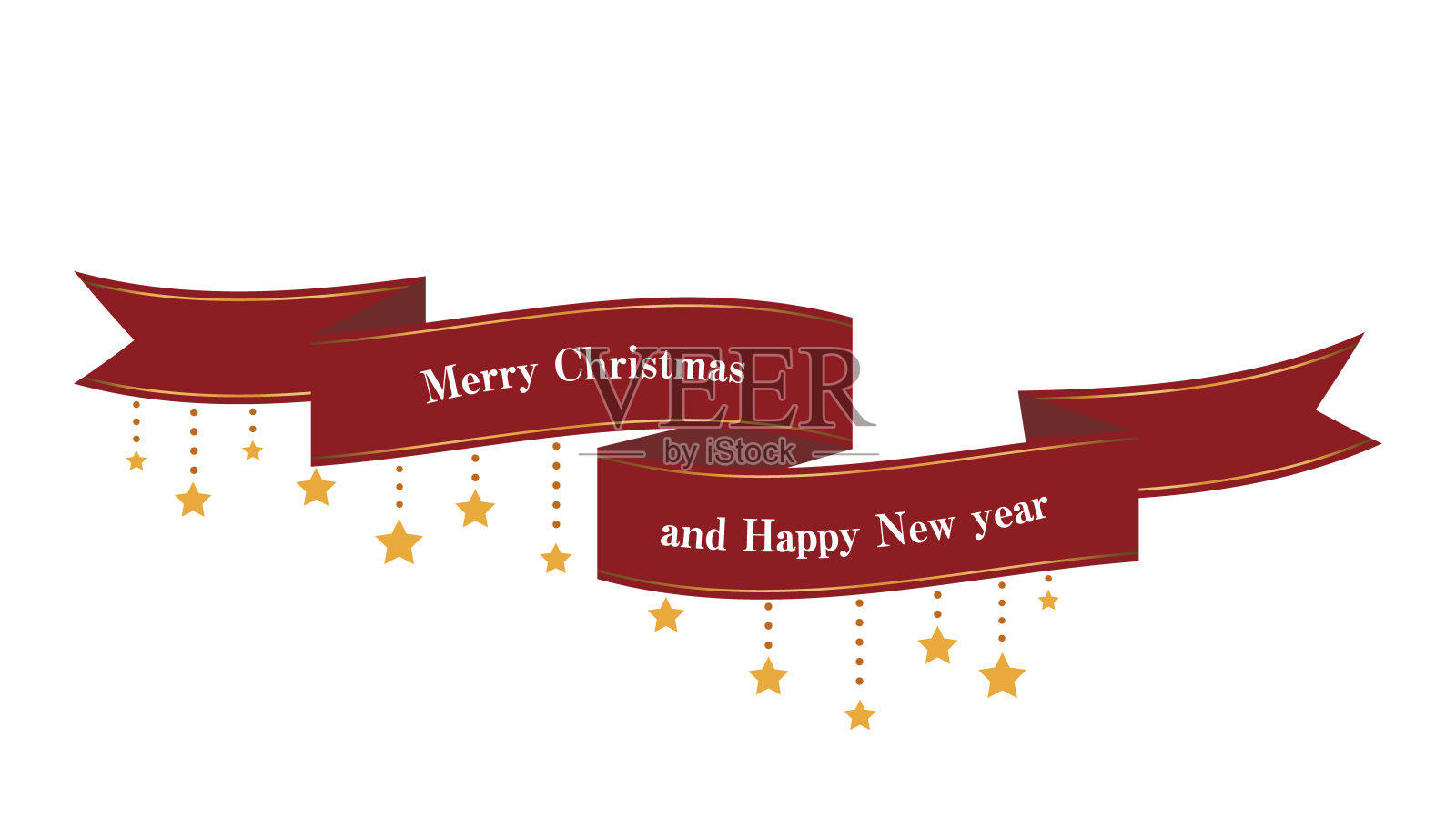 飘逸的彩带和闪耀的星星装饰(红色)圣诞装饰插画图片素材