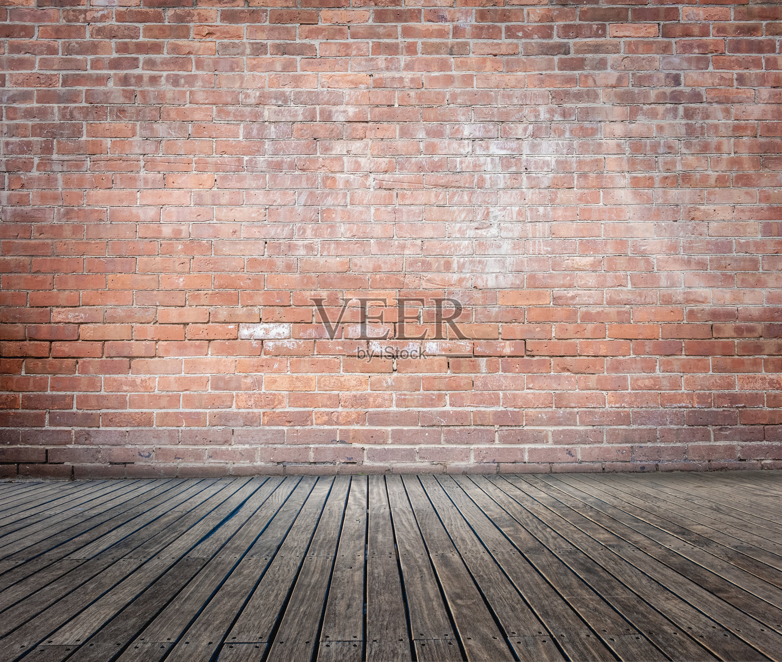 房间有砖墙和木地板照片摄影图片